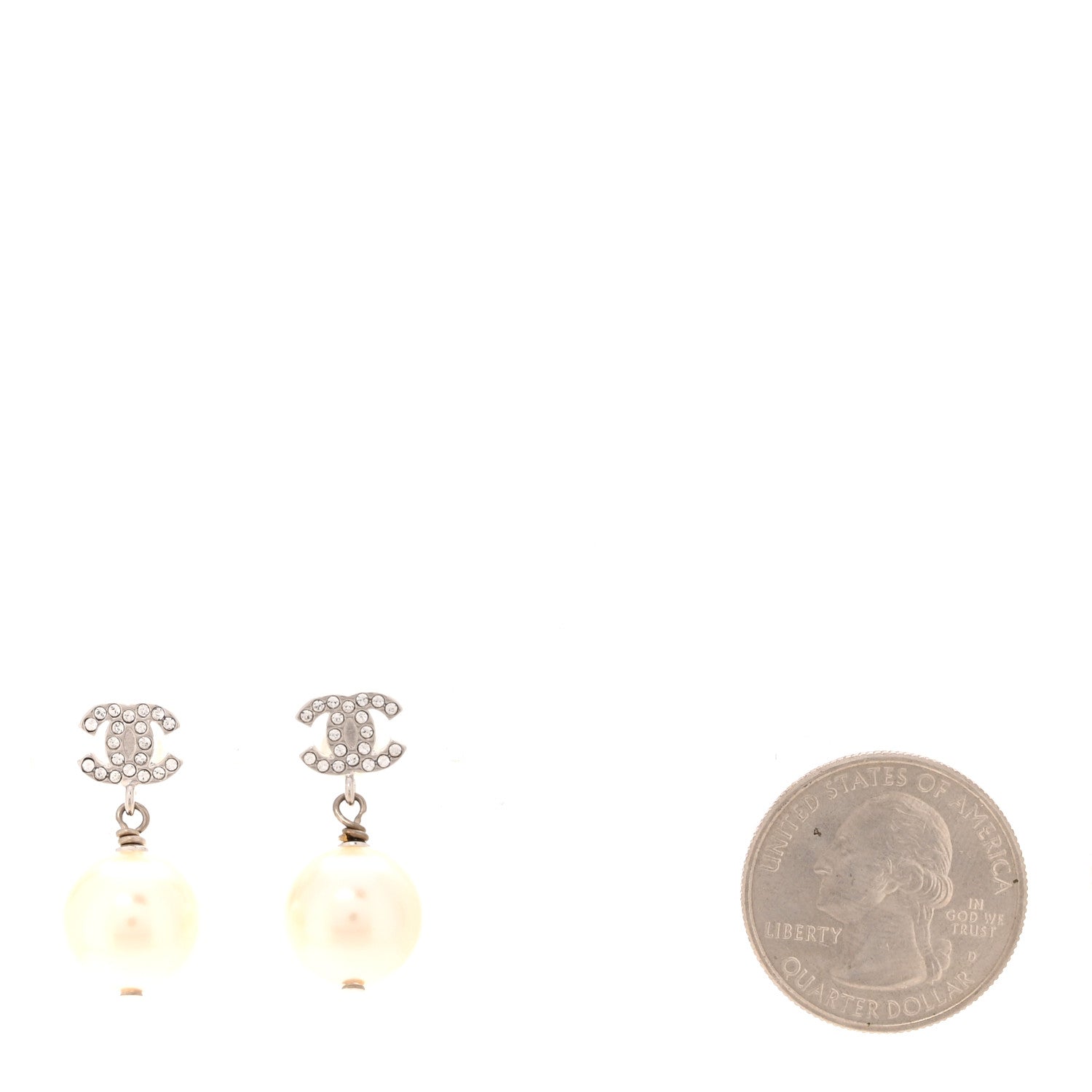 Crystal Pearl CC Drop Earrings Silver