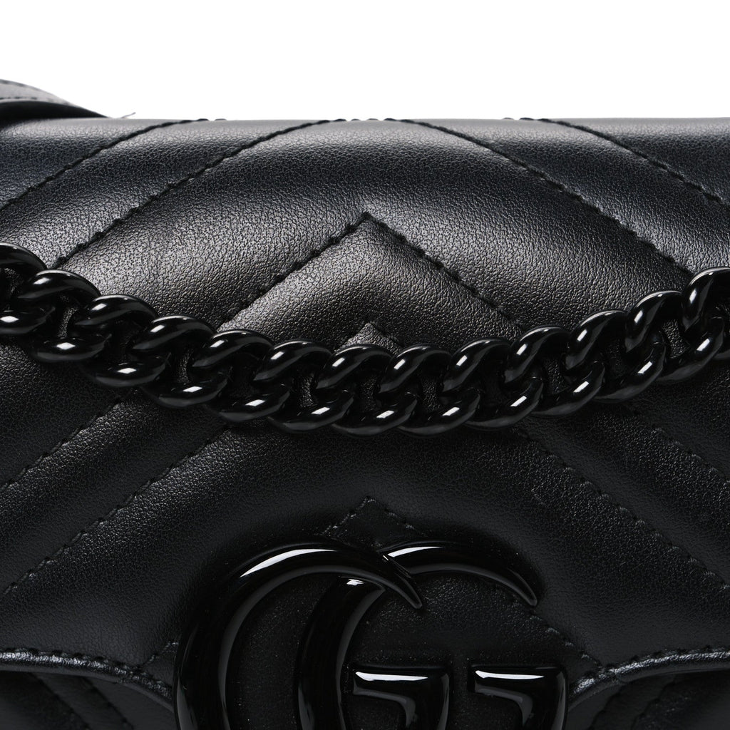 Gucci Calfskin Matelasse Monochrome Mini GG Marmont Shoulder Bag Black