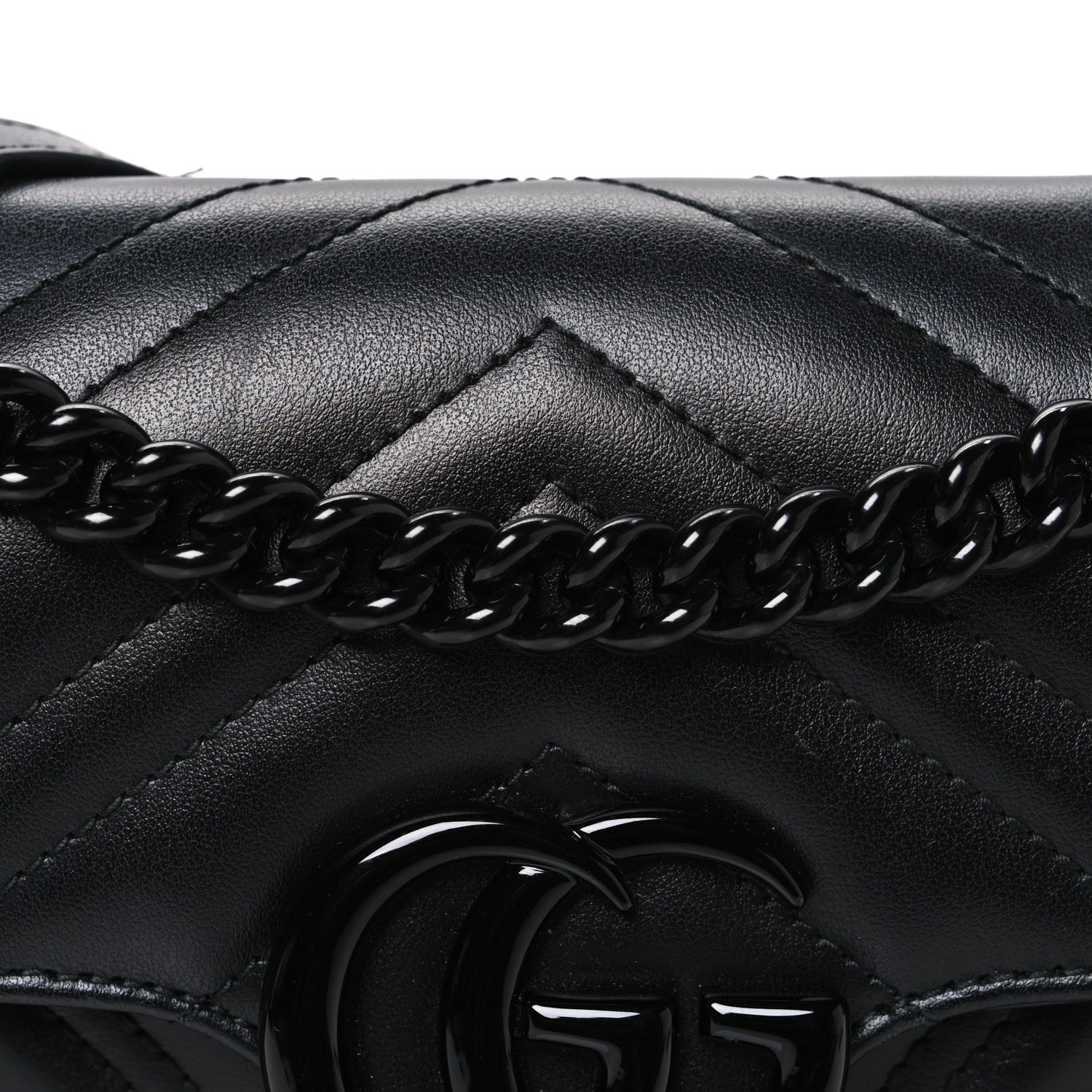 Gucci Calfskin Matelasse Monochrome Mini GG Marmont Shoulder Bag Black