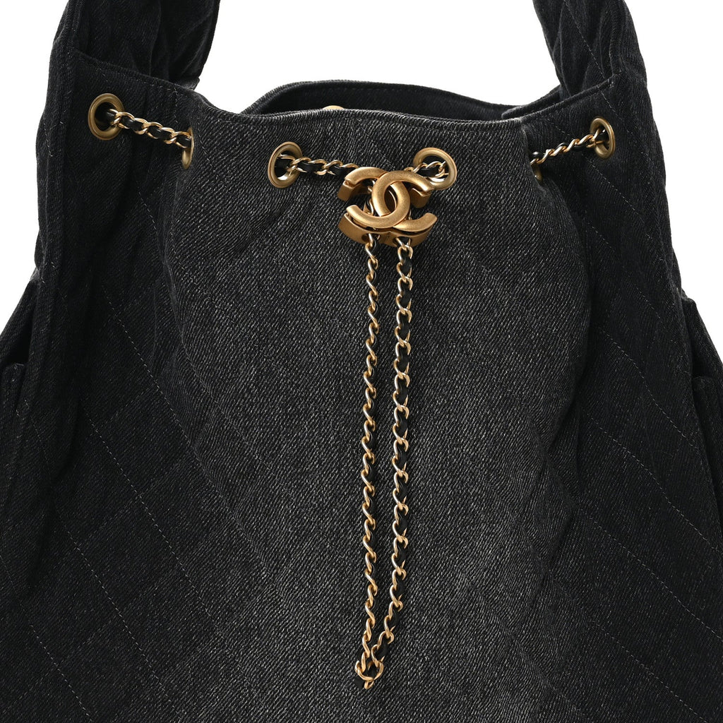 Chanel Washed Denim Quilted Medium Chanel 25 Handbag Black