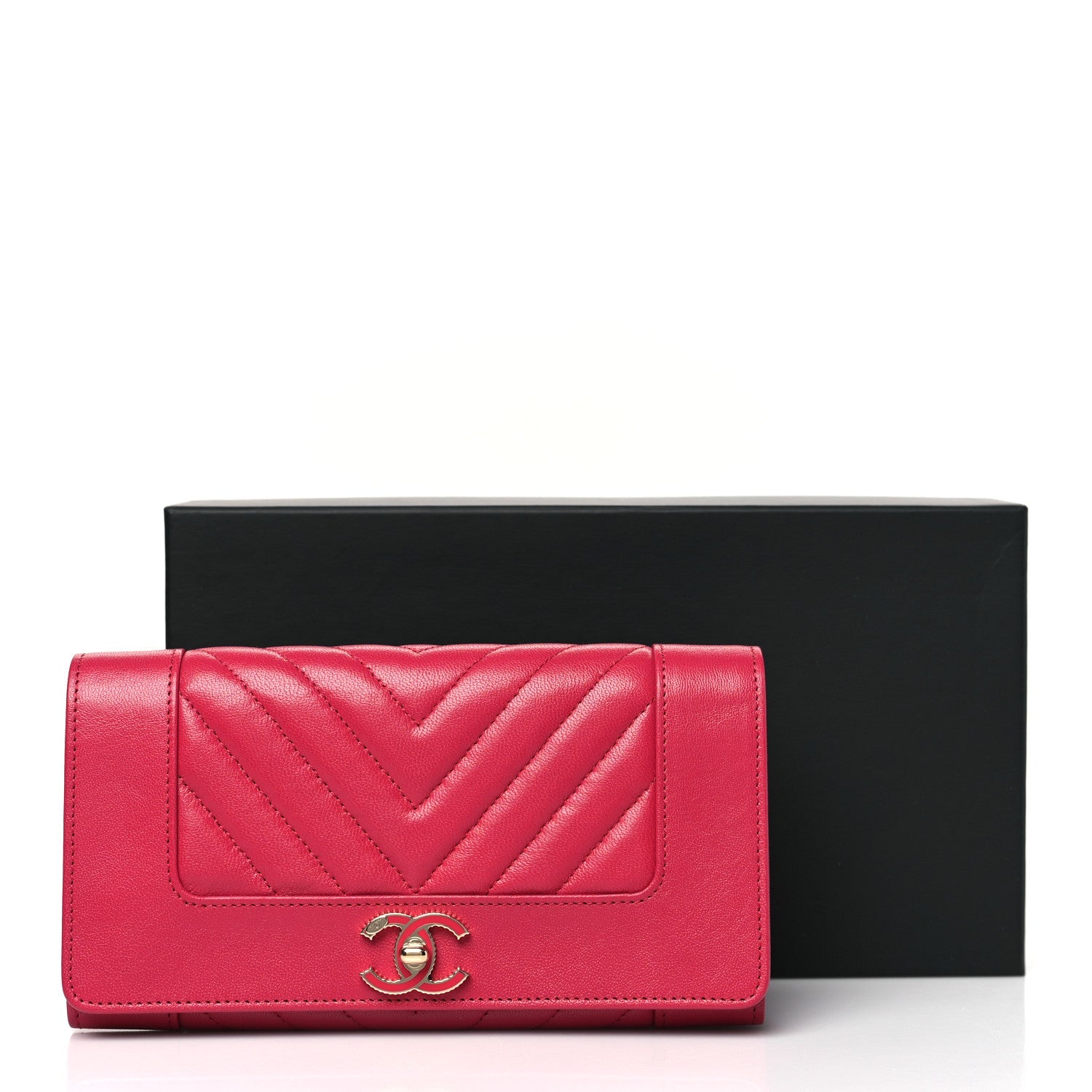 Chanel Sheepskin Chevron Quilted Mademoiselle Vintage Flap Wallet Pink