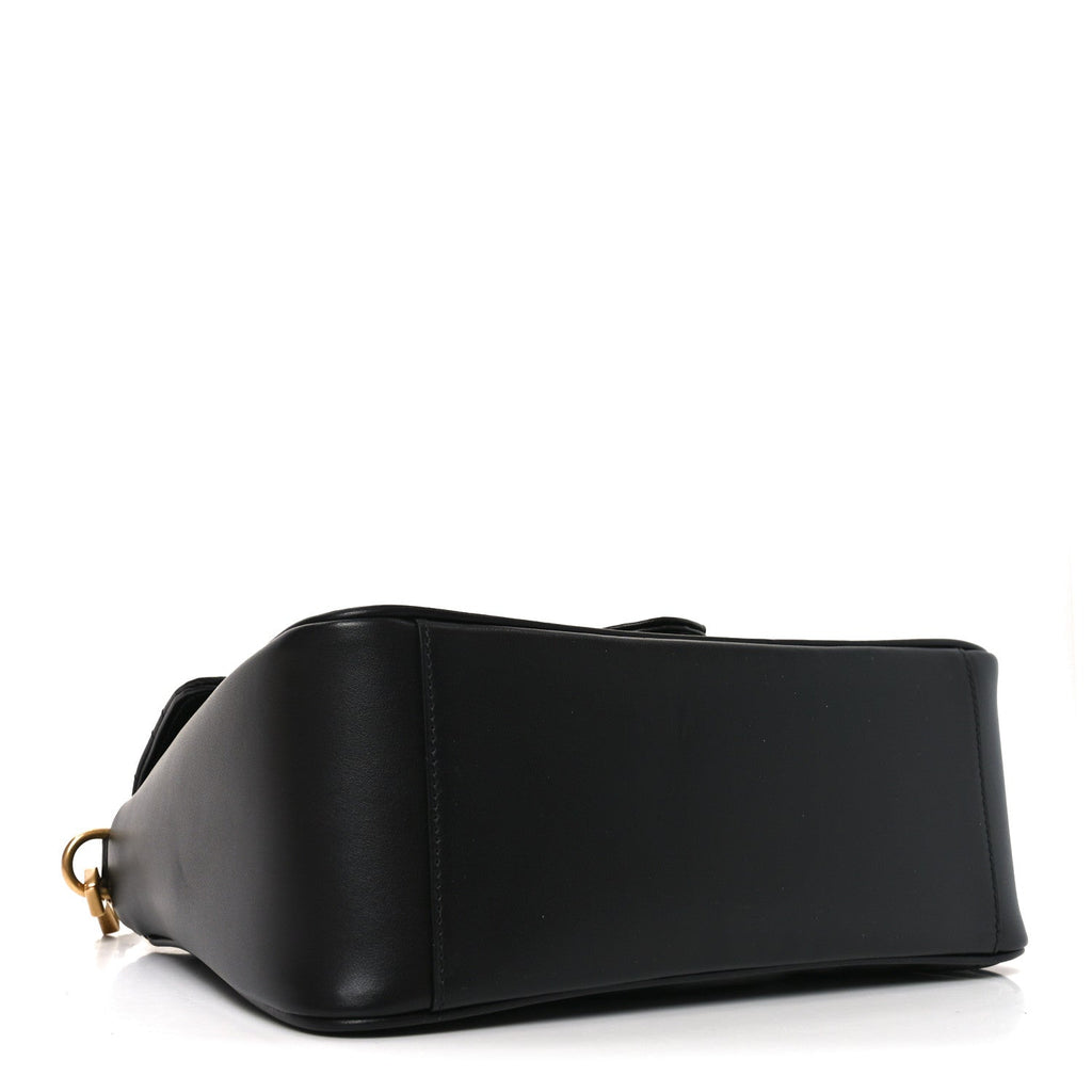 Gucci Calfskin Matelasse Small GG Marmont Top Handle Shoulder Bag Black