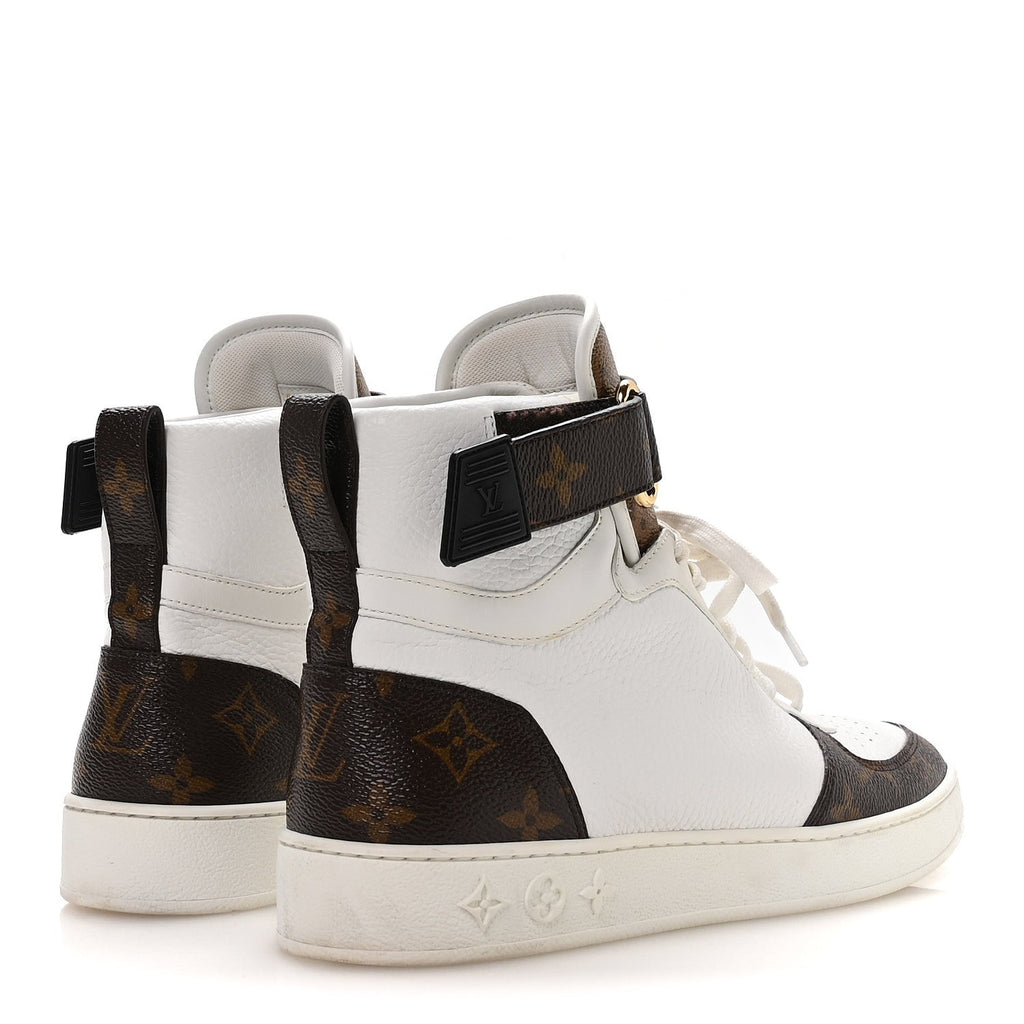 Louis Vuitton Grained Calfskin Monogram Boombox Sneaker Boots 39 White