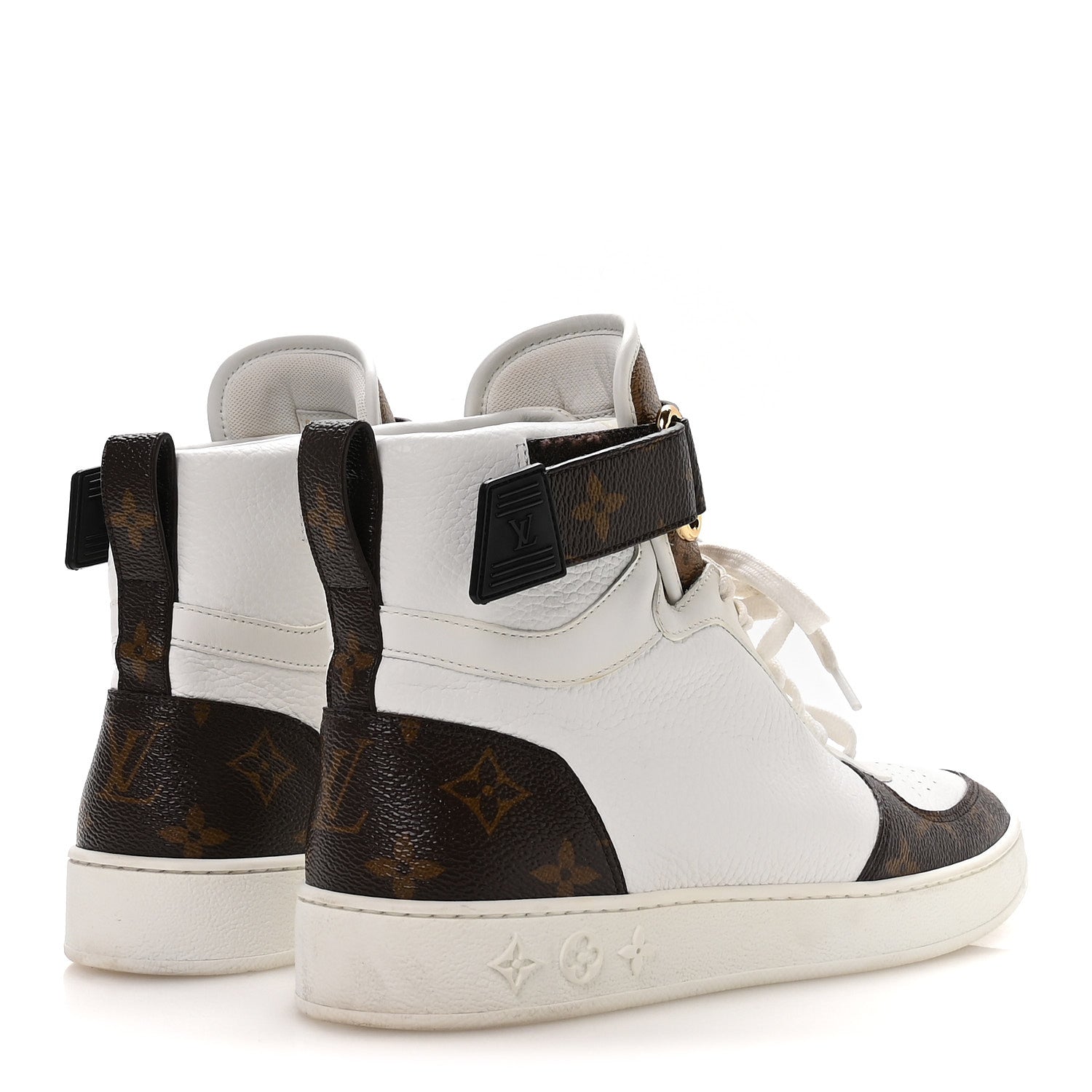 Louis Vuitton Grained Calfskin Monogram Boombox Sneaker Boots 39 White