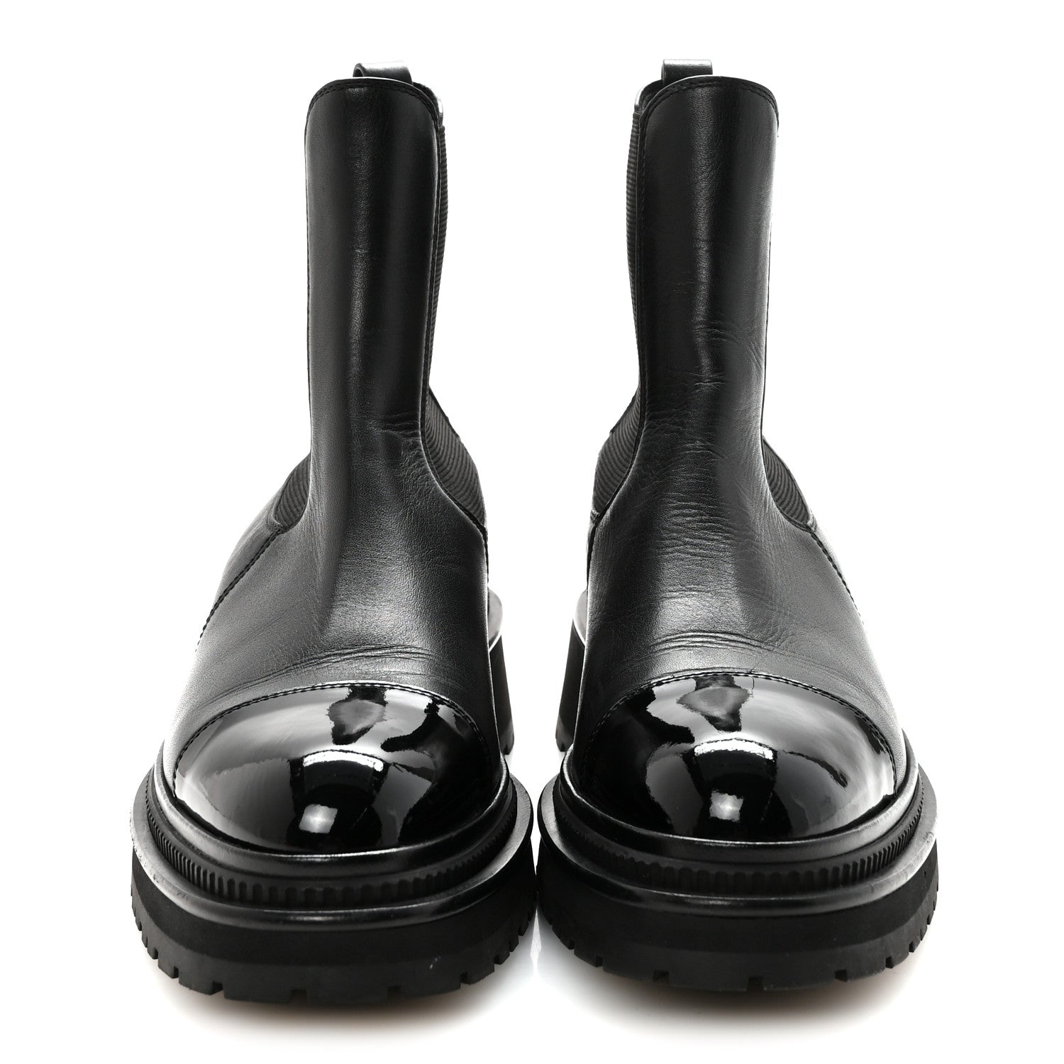 Calfskin Patent Cap Toe Ankle Boots 39.5 Black