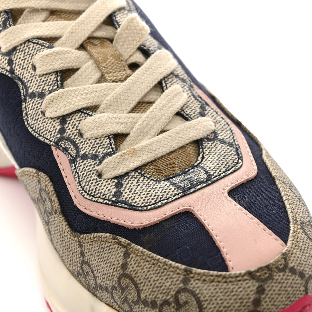 Gucci GG Supreme Monogram Mix Monogram Womens Rhyton Sneakers 37.5 London Blue Beige Pale Pink