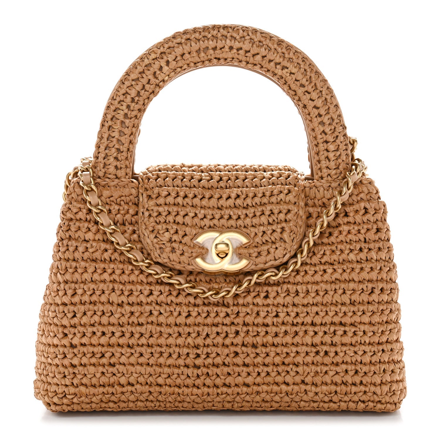Chanel Braided Raffia Nano Kelly Flap Bag Dark Beige
