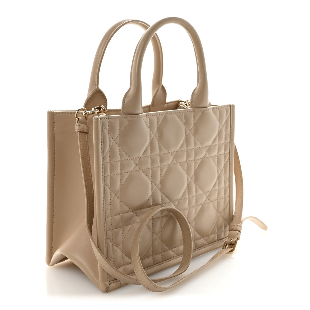 Christian Dior Calfskin Macro Cannage Small Book Tote Taupe