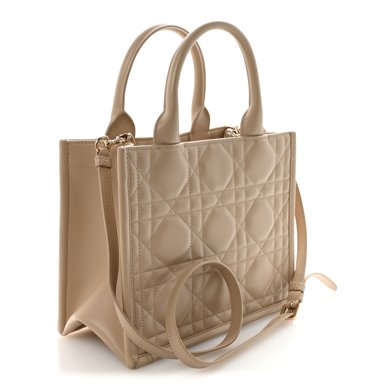 Christian Dior Calfskin Macro Cannage Small Book Tote Taupe