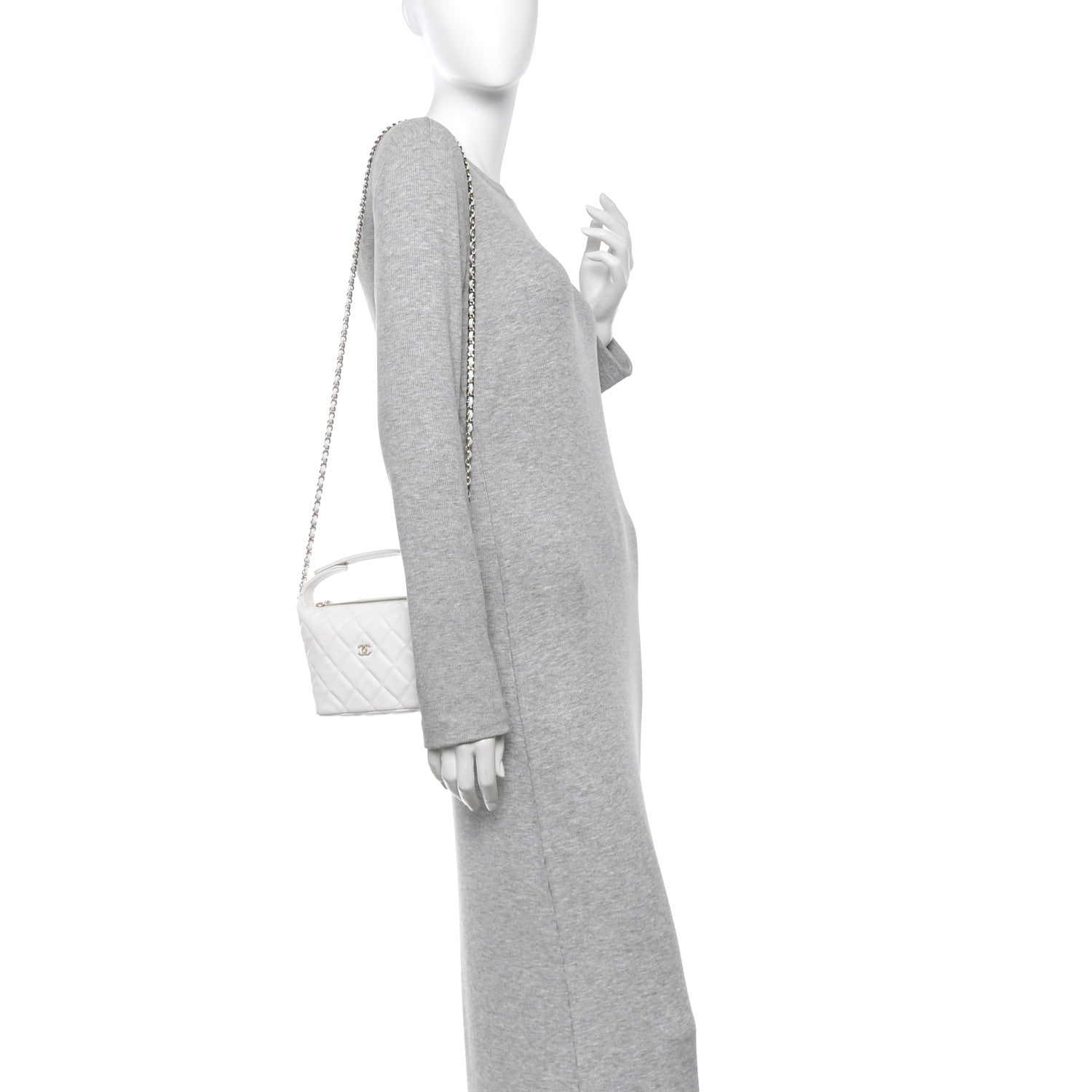 Chanel Caviar Quilted Hobo Clutch With Chain White