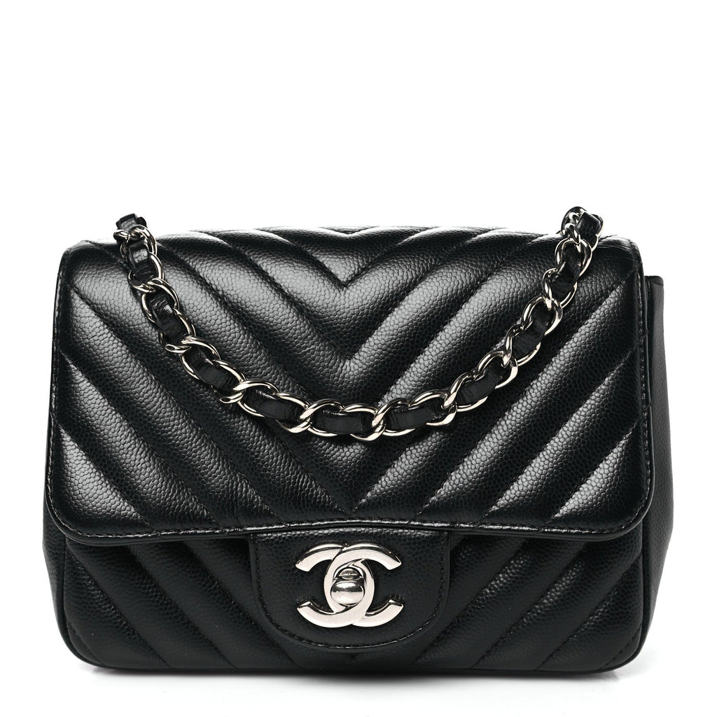 Chanel Caviar Chevron Quilted Mini Square Flap Black