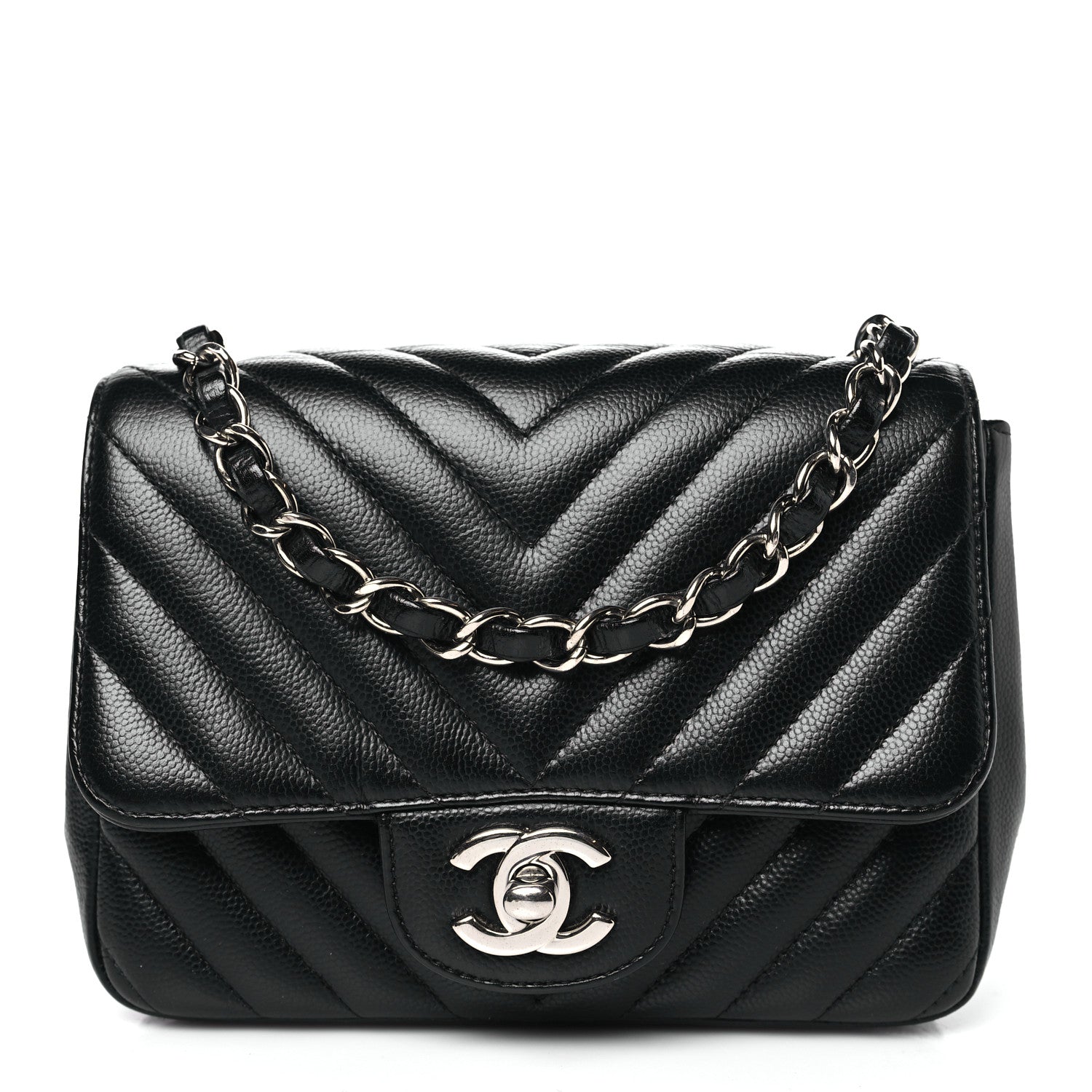 Chanel Caviar Chevron Quilted Mini Square Flap Black