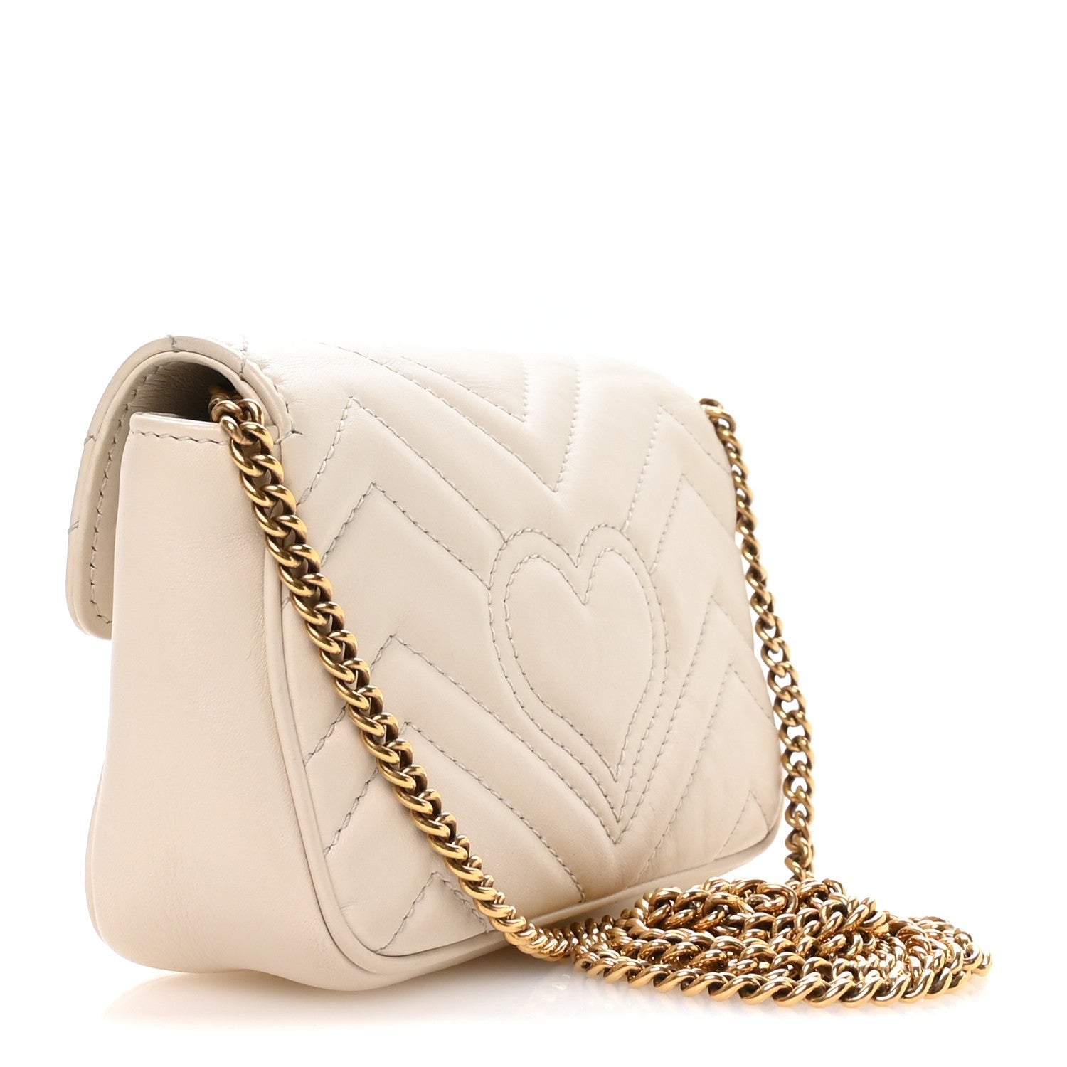 Gucci Calfskin Matelasse Super Mini GG Marmont Shoulder Bag White