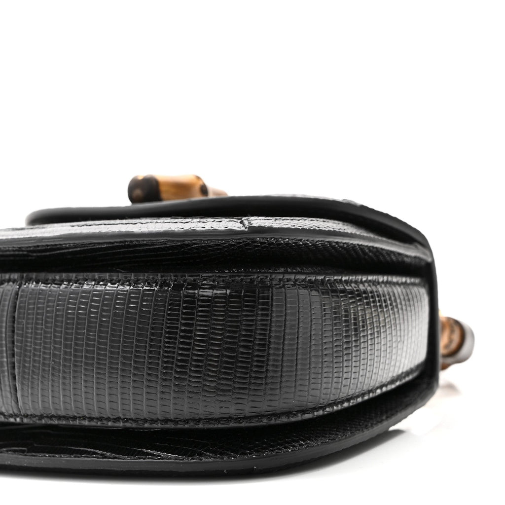 Gucci Sequin Lizard Embossed GG Mini Bamboo 1947 Top Handle Chain Bag Black White