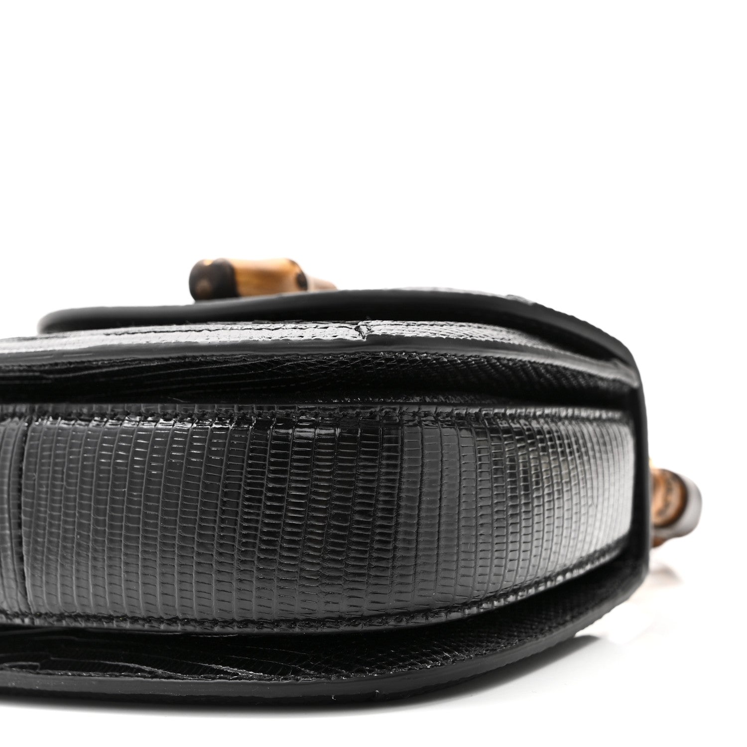 Gucci Sequin Lizard Embossed GG Mini Bamboo 1947 Top Handle Chain Bag Black White