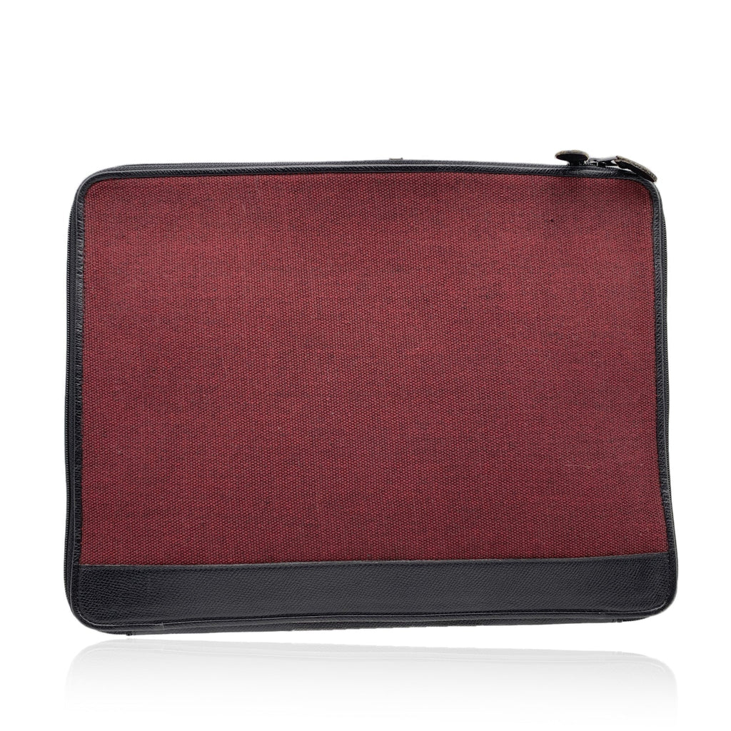 CHRISTIAN DIOR  Burgundy Canvas And Black Leather Portfolio Bag