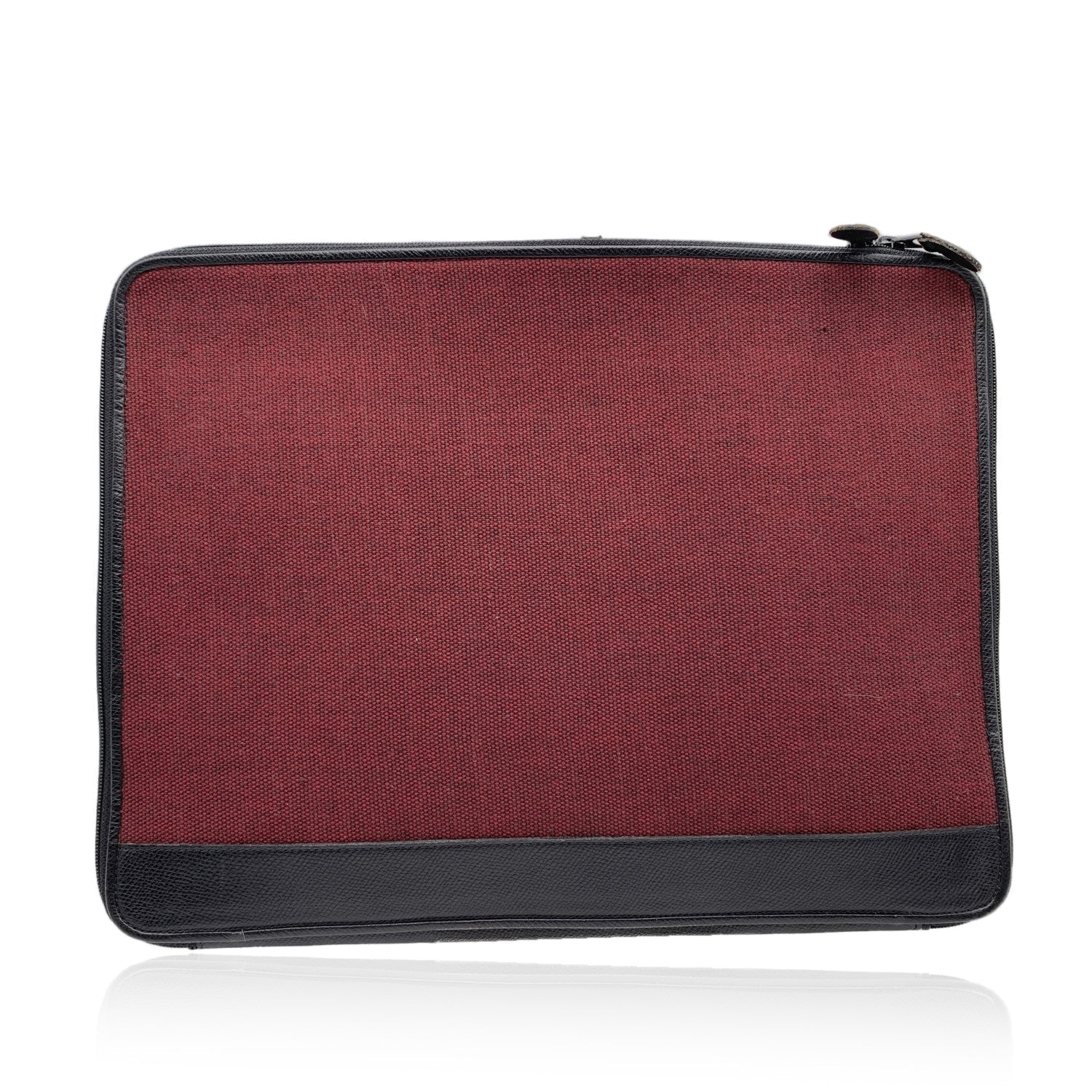 CHRISTIAN DIOR  Burgundy Canvas And Black Leather Portfolio Bag