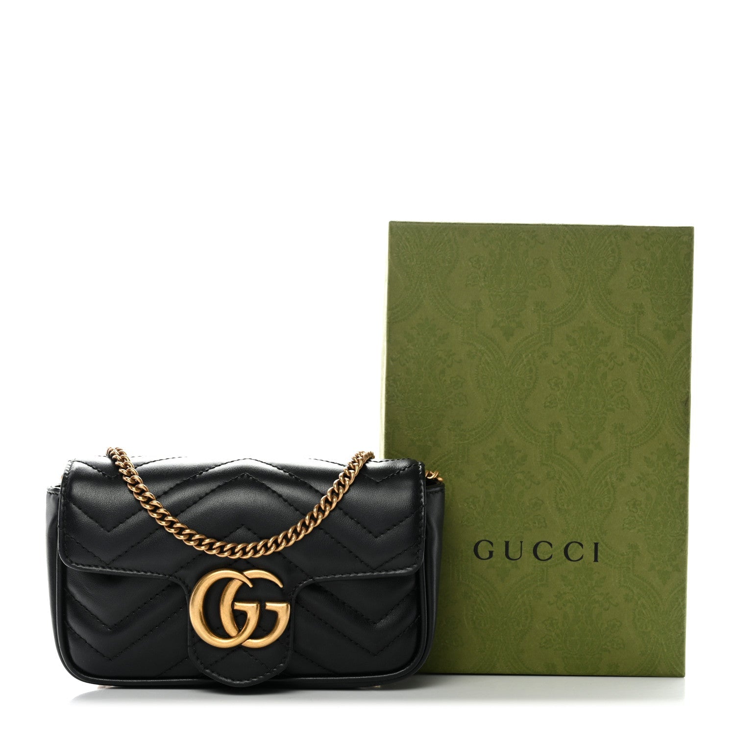 Gucci Calfskin Matelasse Super Mini GG Marmont Shoulder Bag Black