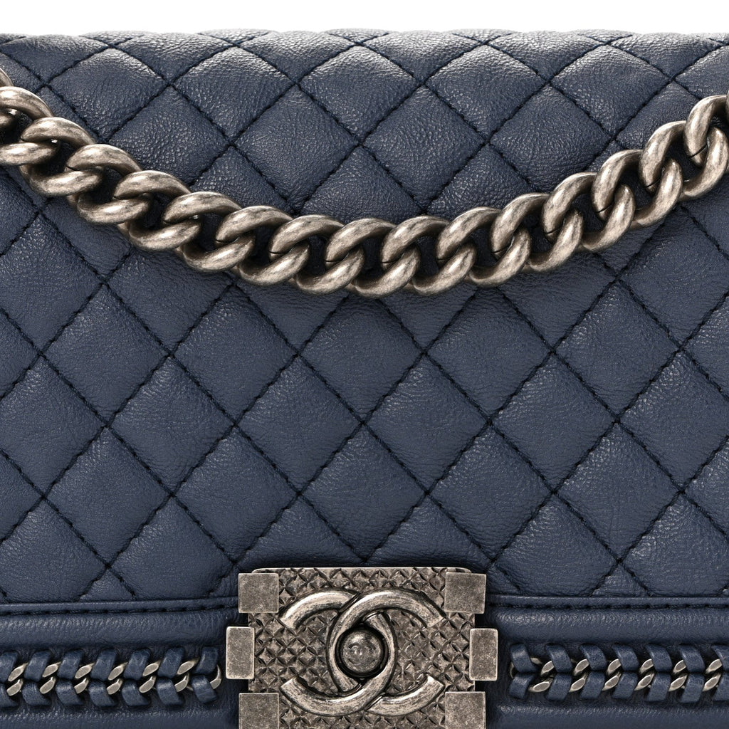 Chanel Lambskin Quilted Medium Top Handle Boy Flap Blue