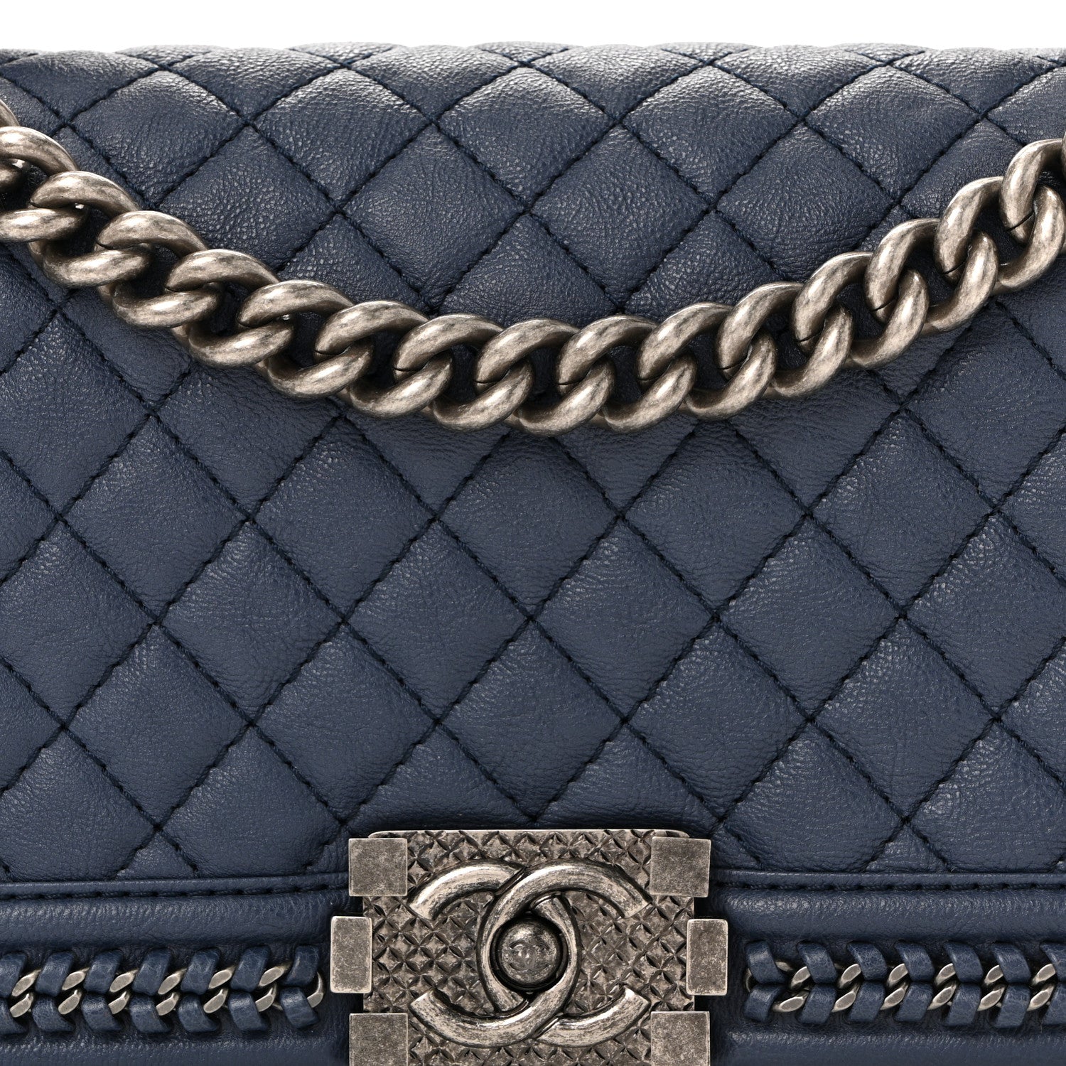Chanel Lambskin Quilted Medium Top Handle Boy Flap Blue