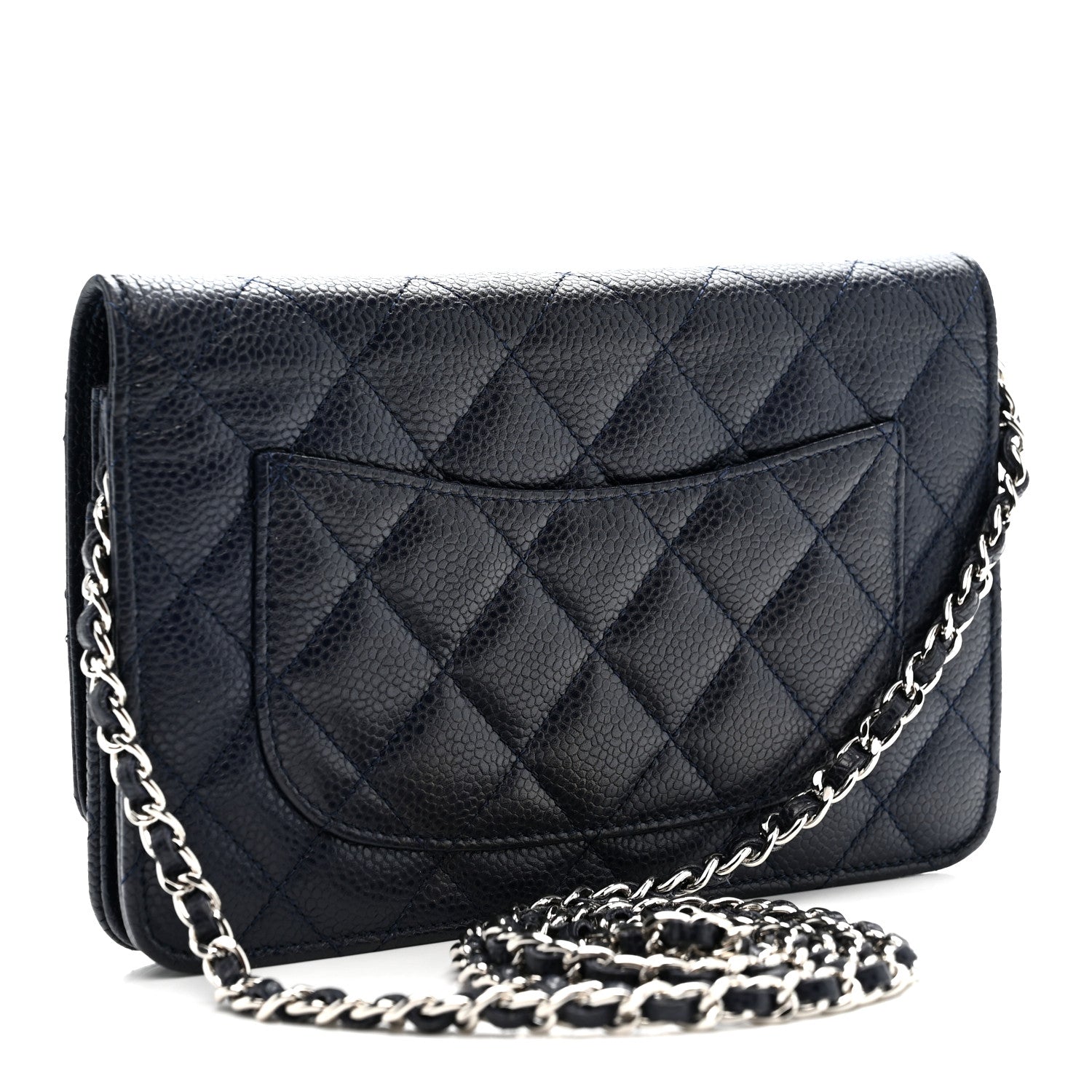 Chanel Caviar Quilted Wallet on Chain WOC Navy Blue
