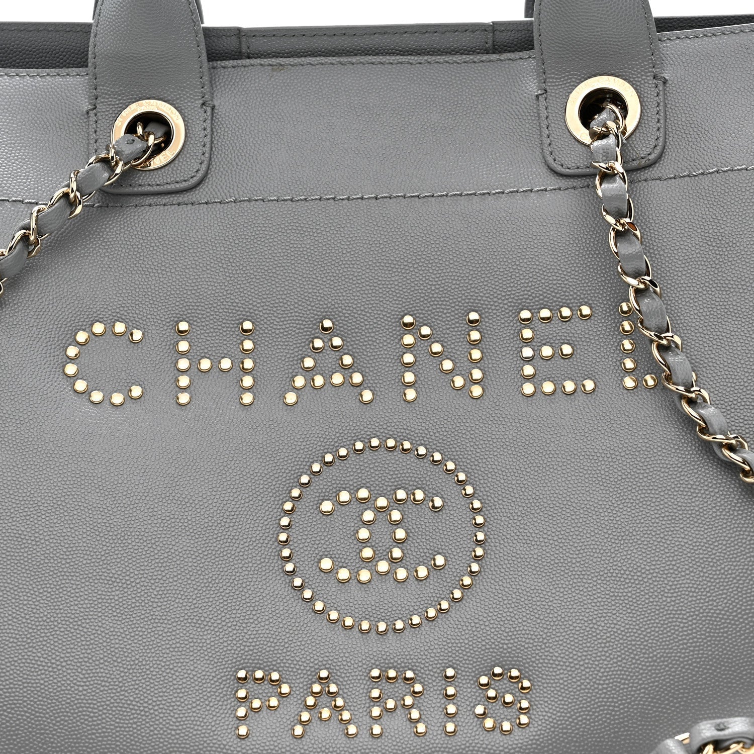 Chanel Caviar Studded Medium Deauville Tote Grey