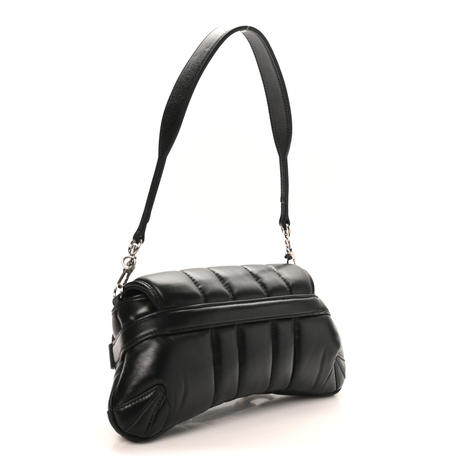 Gucci Nappa Vertical Matelasse Small Maxi Horsebit Chain Shoulder Bag Black