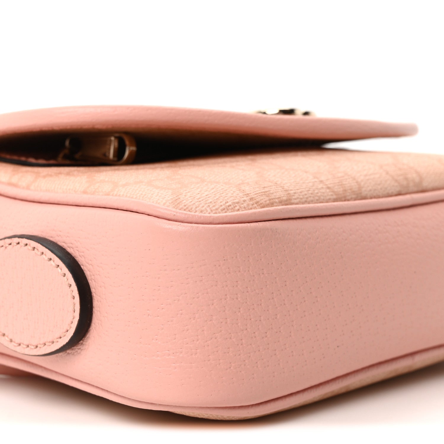 Gucci GG Supreme Monogram Textured Dollar Calfskin Mini Ophidia Flap Shoulder Bag Rose Pink