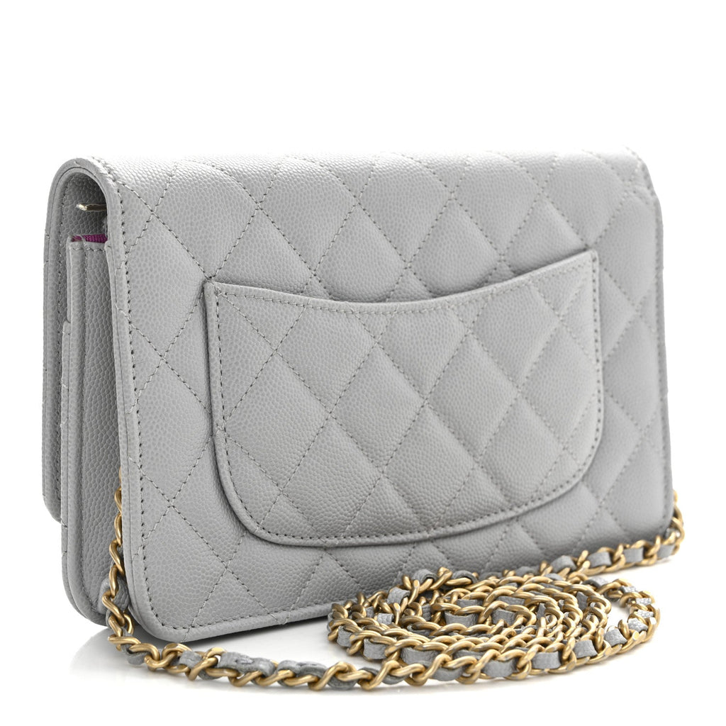 Chanel Caviar Quilted Textured CC Wallet On Chain WOC Grey