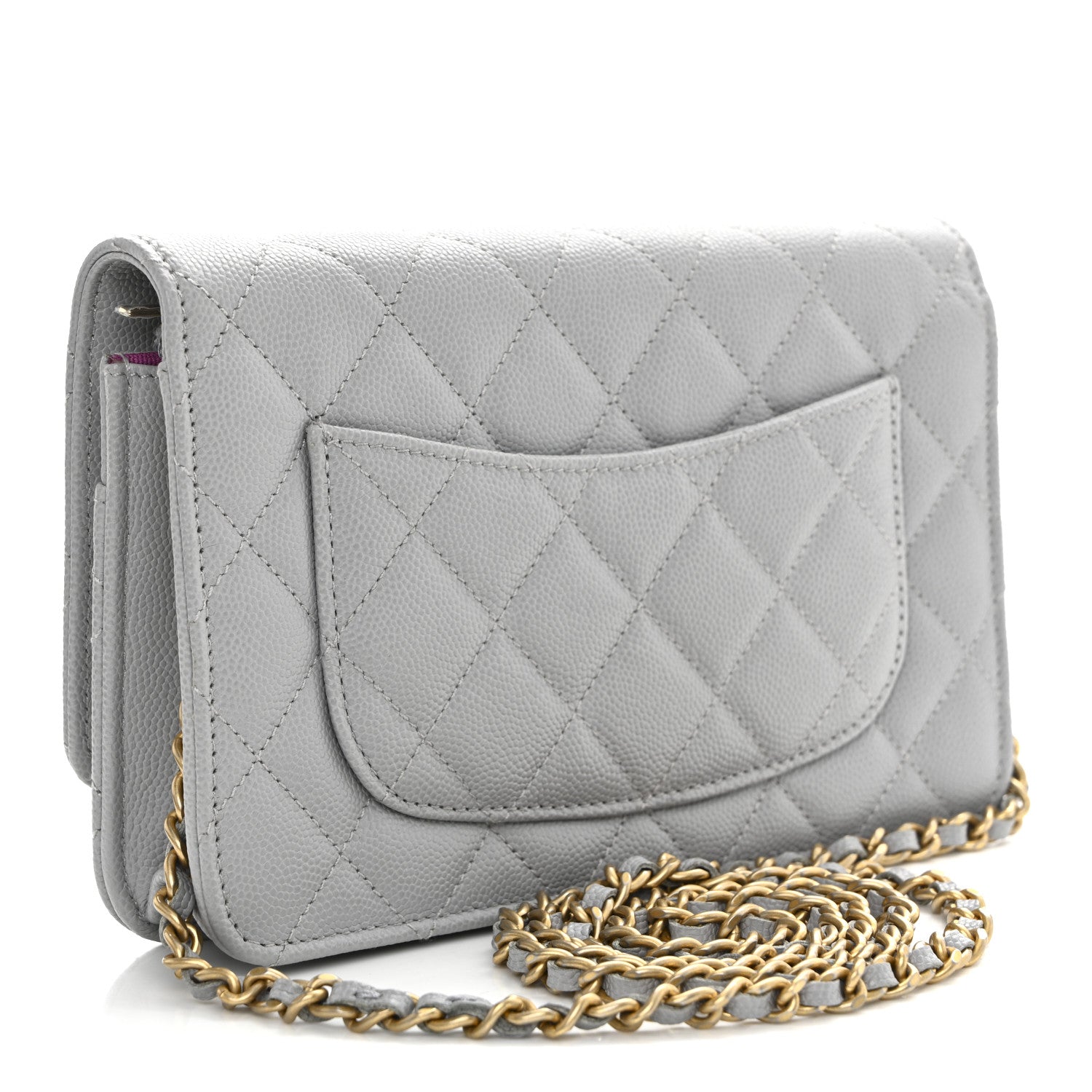 Chanel Caviar Quilted Textured CC Wallet On Chain WOC Grey