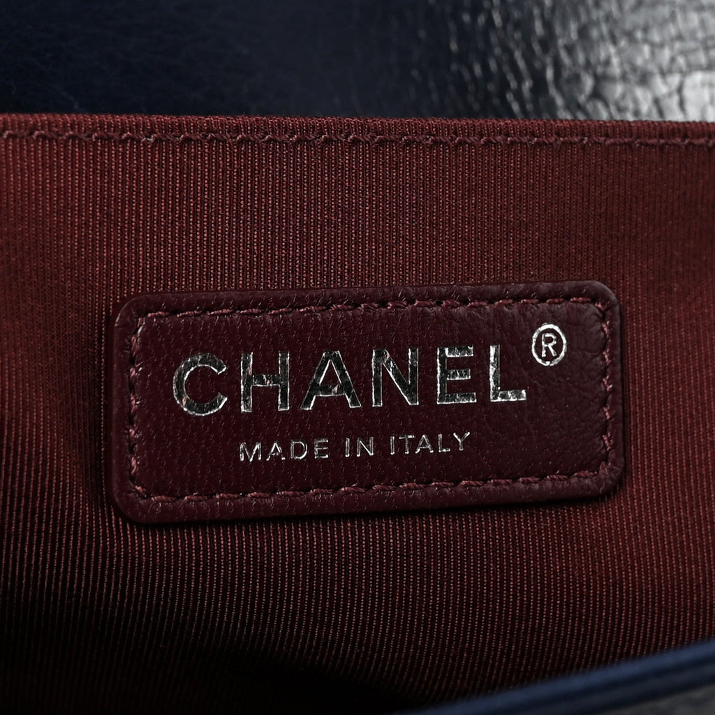 Chanel Glazed Calfskin Quilted Medium Boy Chained Flap Blue