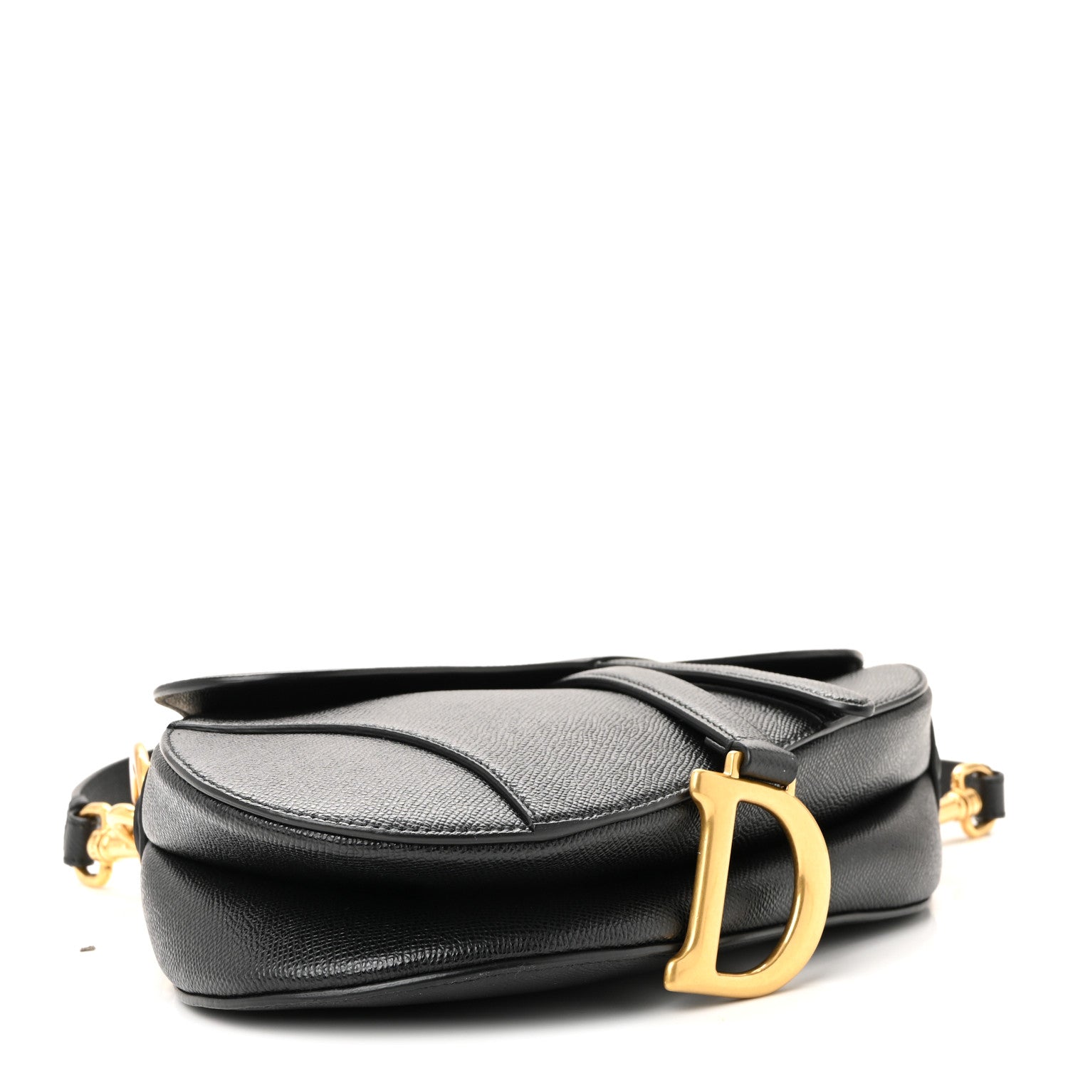 Christian Dior Grained Calfskin Saddle Bag With Strap Black
