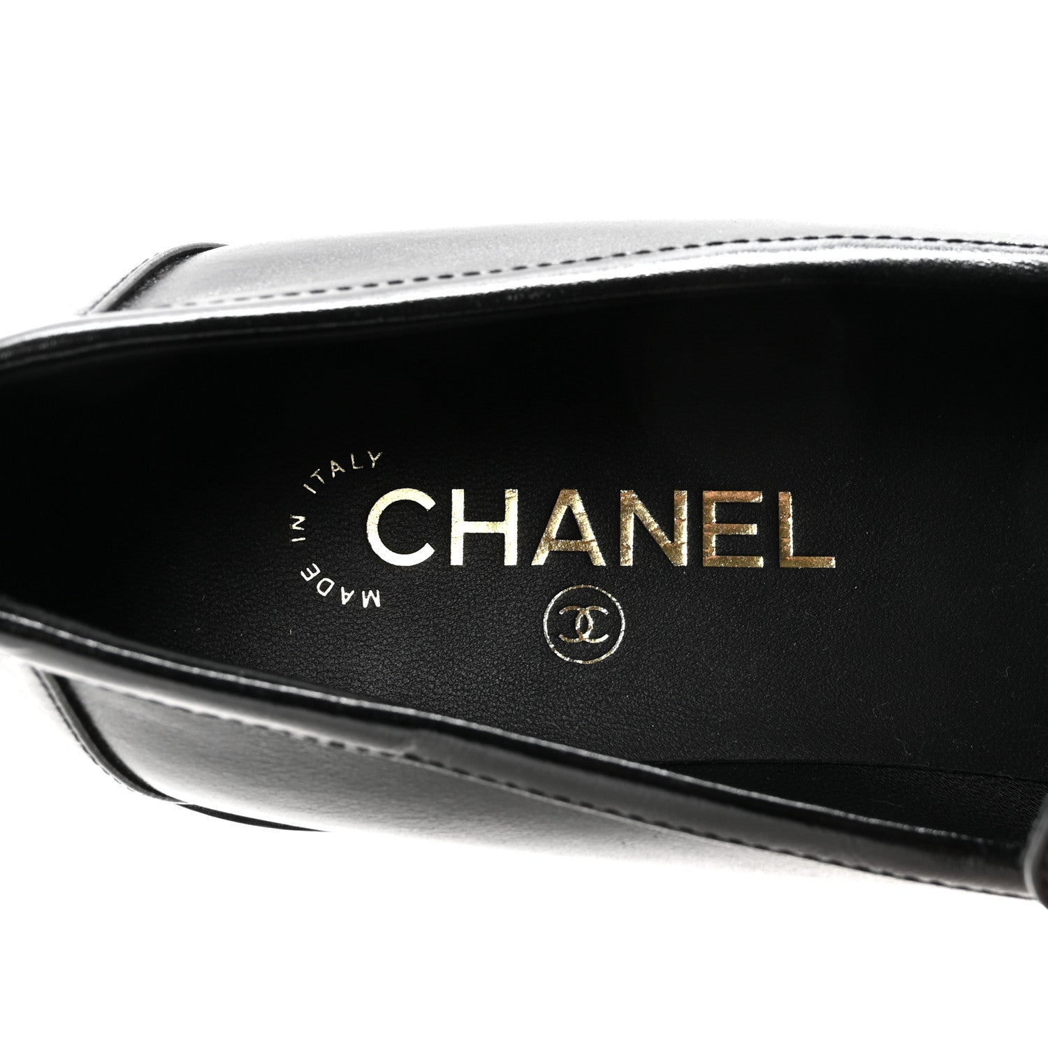 Chanel Shiny Calfskin CC Mocassin Loafers 38.5 Black