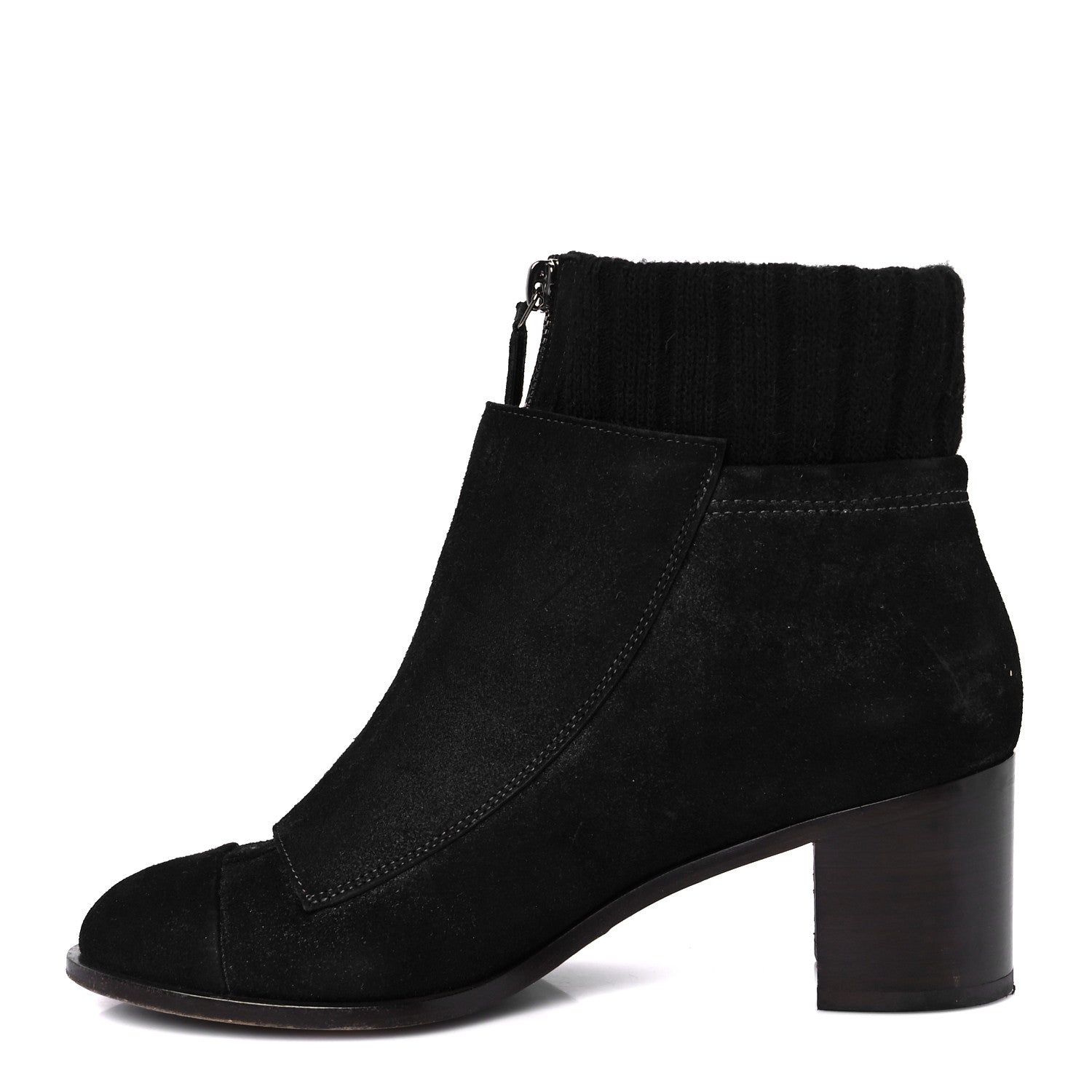 Chanel Suede Calfskin Knit Button Ankle Boots 36.5 Black