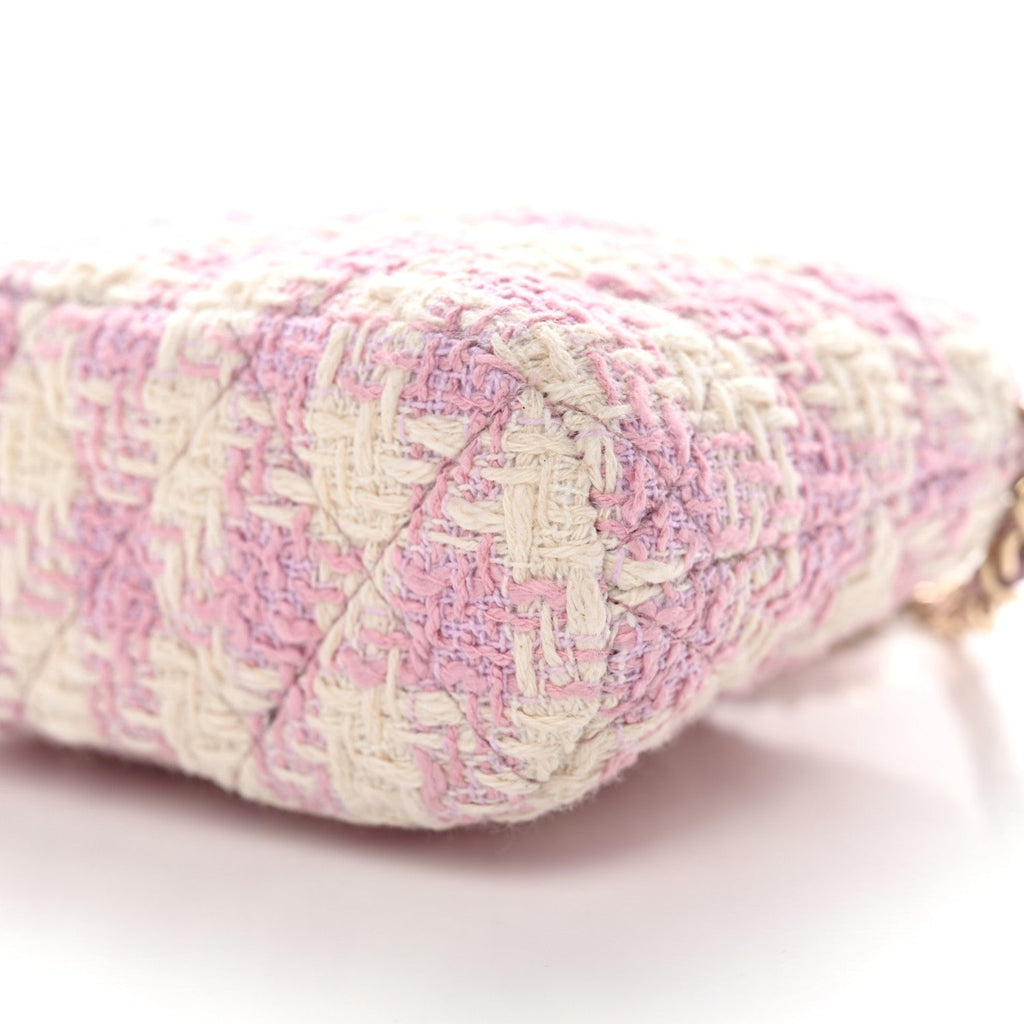 Chanel Tweed Quilted Mini Clutch With Chain Pink