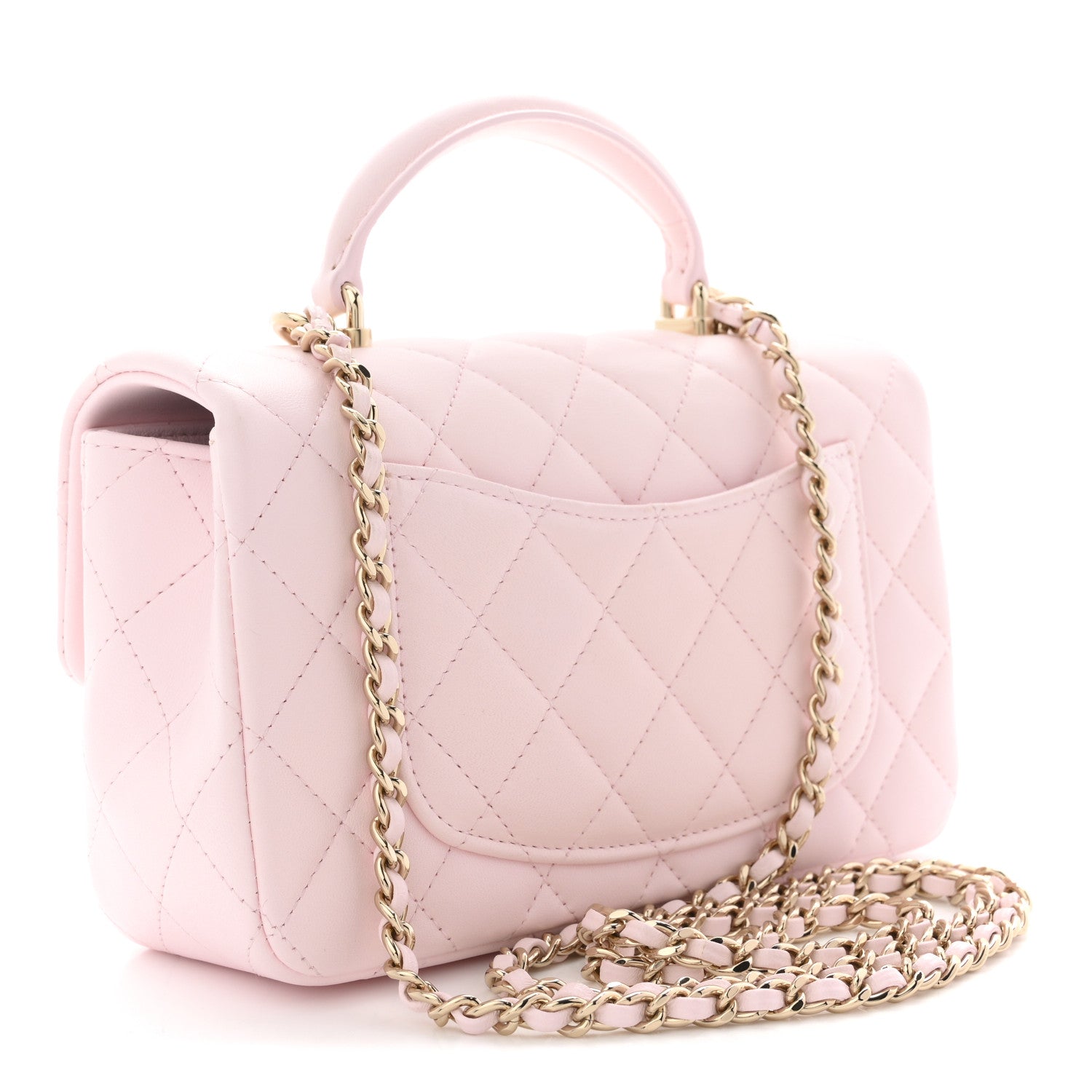 Chanel Lambskin Quilted Mini Top Handle Rectangular Flap Light Pink