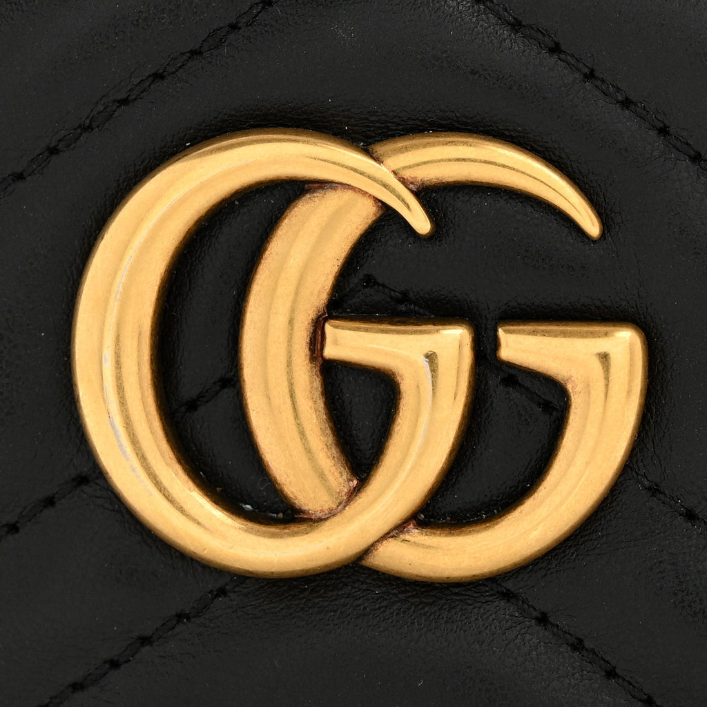 Gucci Calfskin Matelasse Mini GG Marmont Chain Shoulder Bag Black