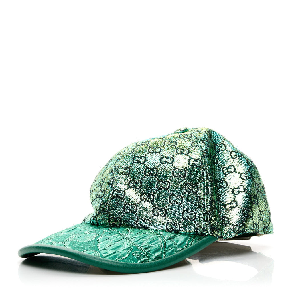 Gucci Silk Blend Jacquard Monogram Santa Barbara Baseball Hat S Green Black Radiant