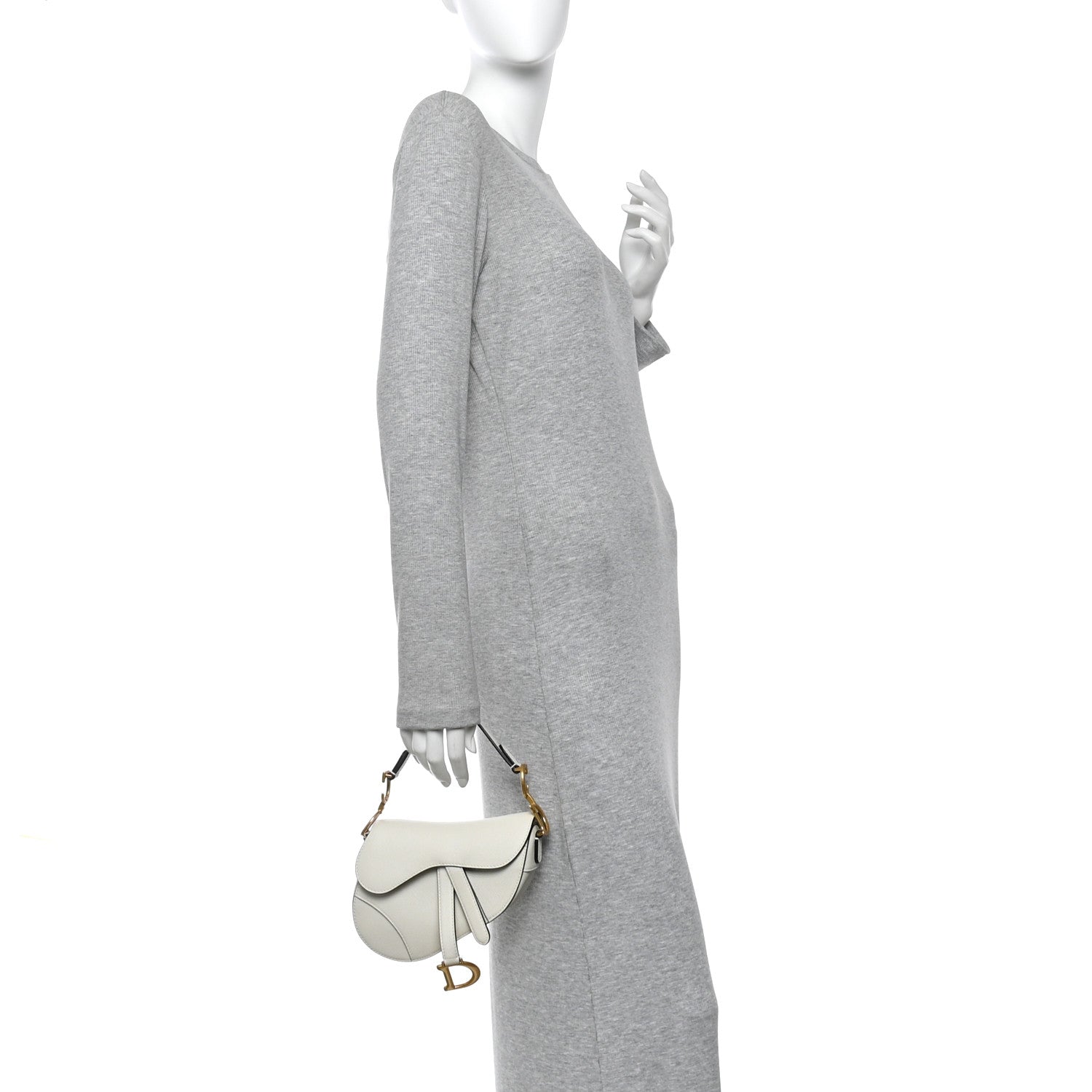 Christian Dior Grained Calfskin Mini Saddle Bag White