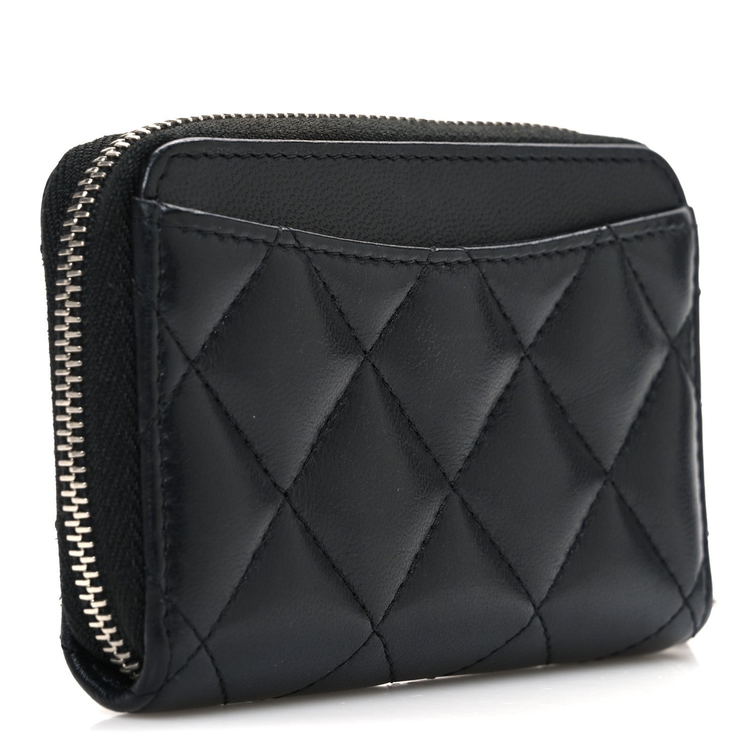 Lambskin Quilted Zip Coin Purse Black