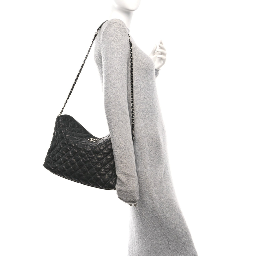 Chanel Caviar Quilted French Riviera Hobo Black