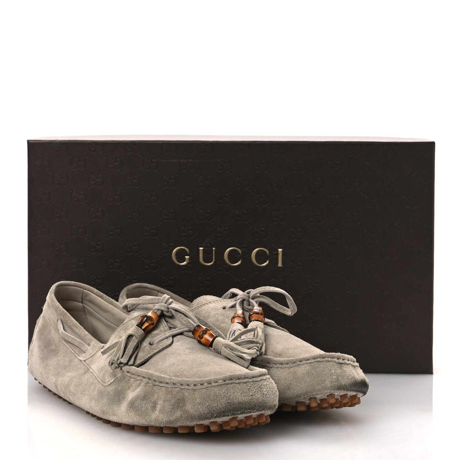 Gucci Suede Bamboo Tassel Mens Driver Loafers 9 Beige