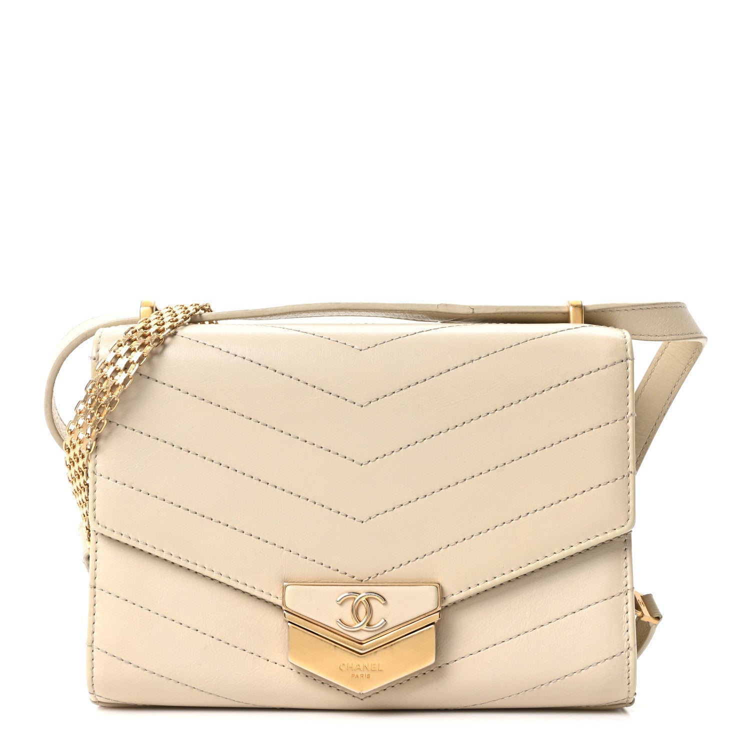 Chanel Calfskin Chevron Quilted Small Medal Flap White