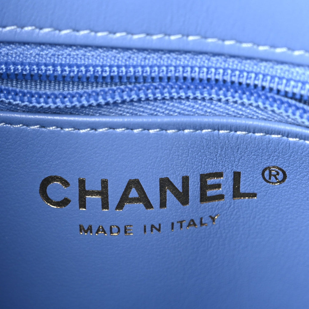 Chanel Shiny Aged Calfskin Quilted Nano Kelly Shopper Blue