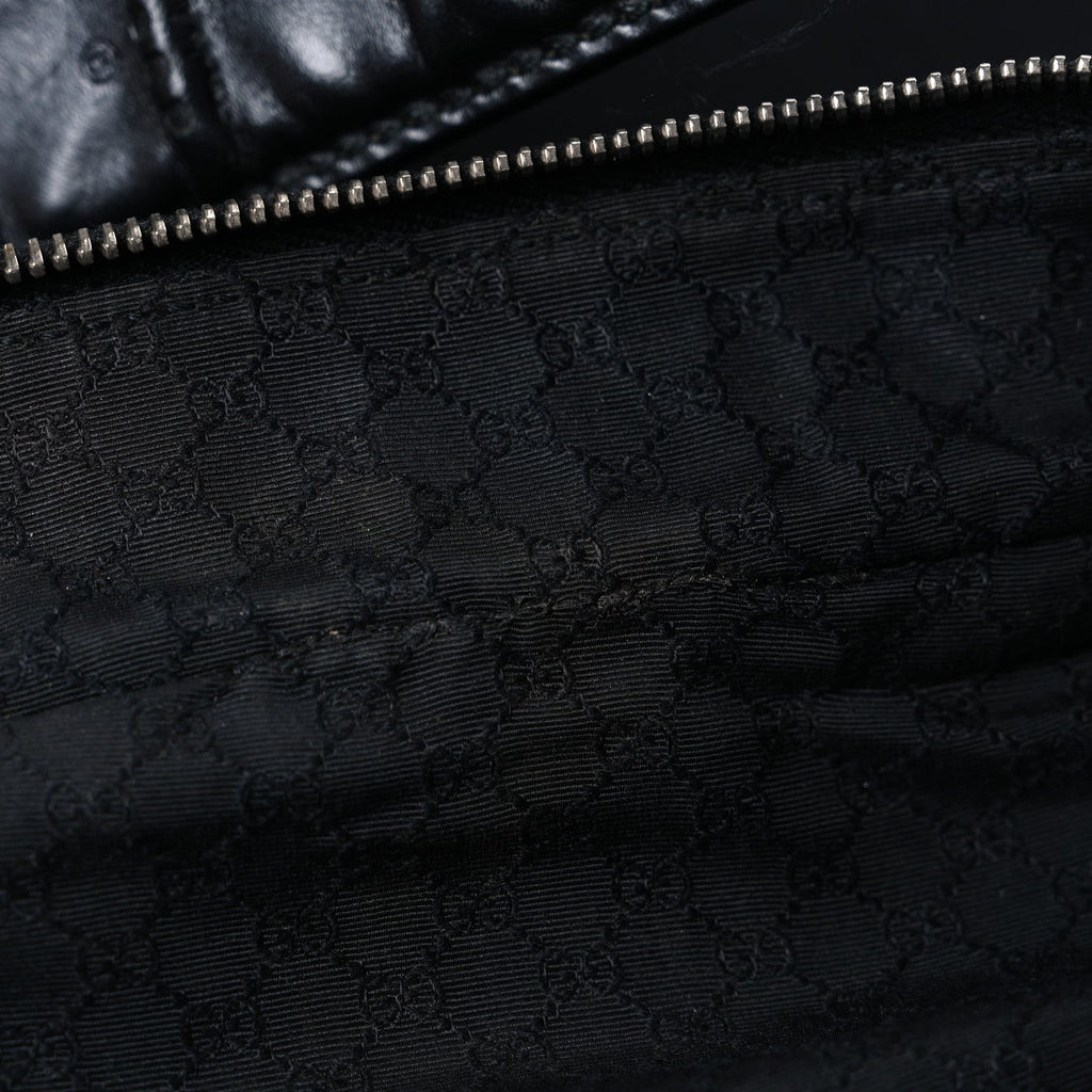 Gucci Calfskin Canvas Double Zip Large Travel Bag Black