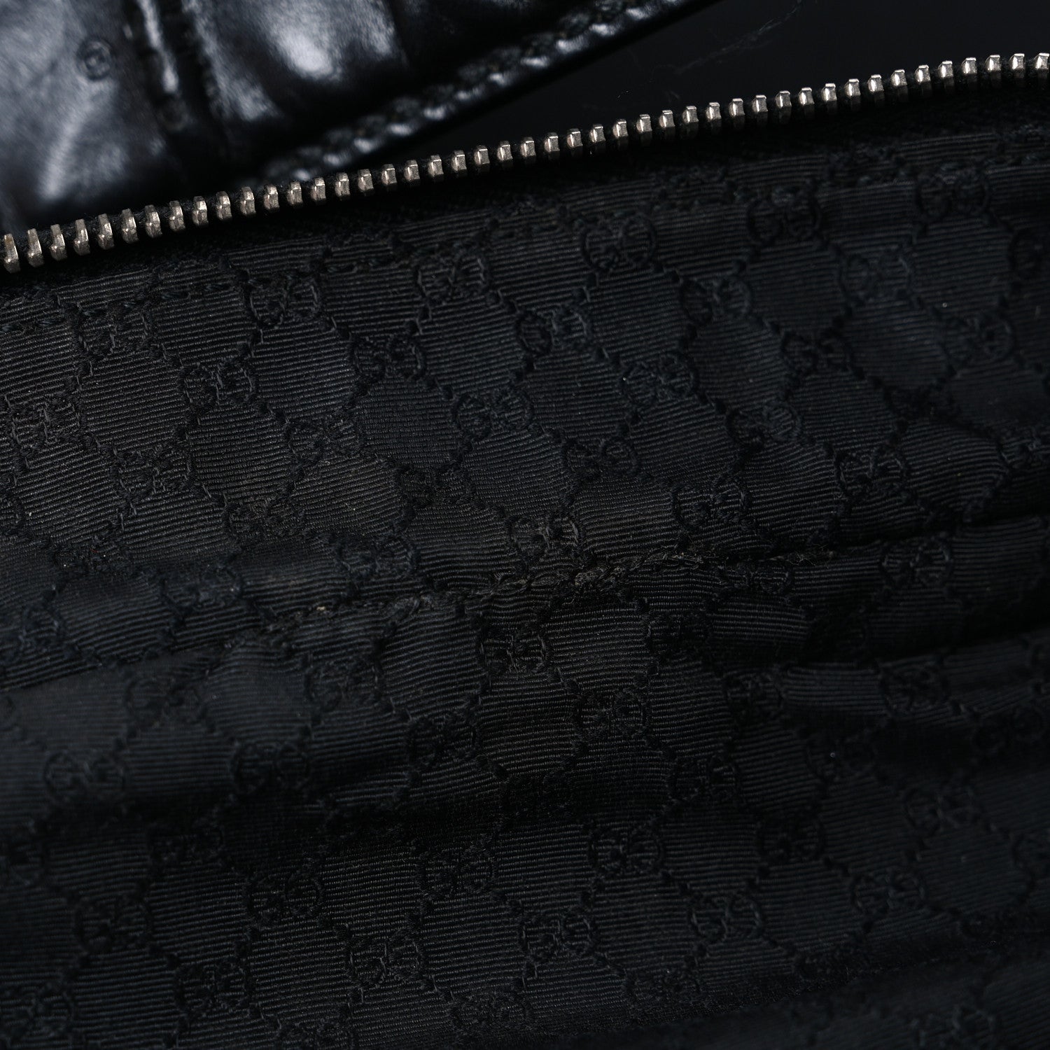 Gucci Calfskin Canvas Double Zip Large Travel Bag Black