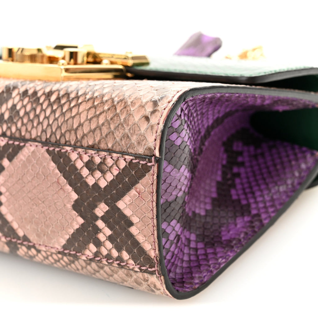 Gucci Snakeskin Small Padlock Shoulder Bag Green Pink Purple