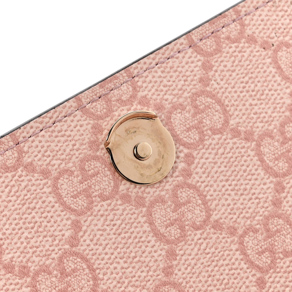 Gucci GG Supreme Monogram Textured Calfskin Emblem Wallet On Chain Pink