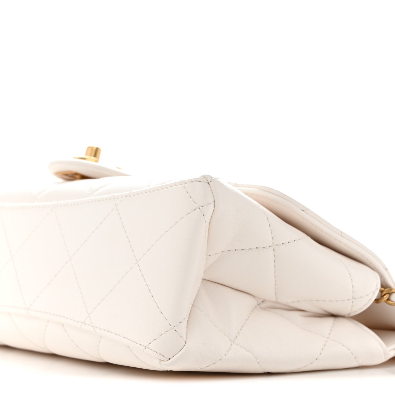 Chanel Shiny Lambskin Pearl Top Handle Flap Shopping Bag White