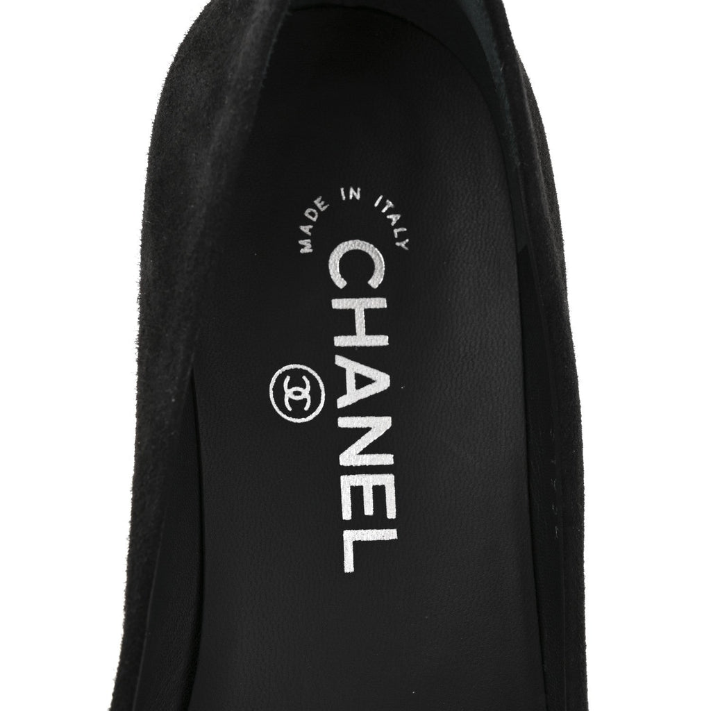 Chanel Suede Patent Camellia CC Ballerina Flat 37 Navy Black